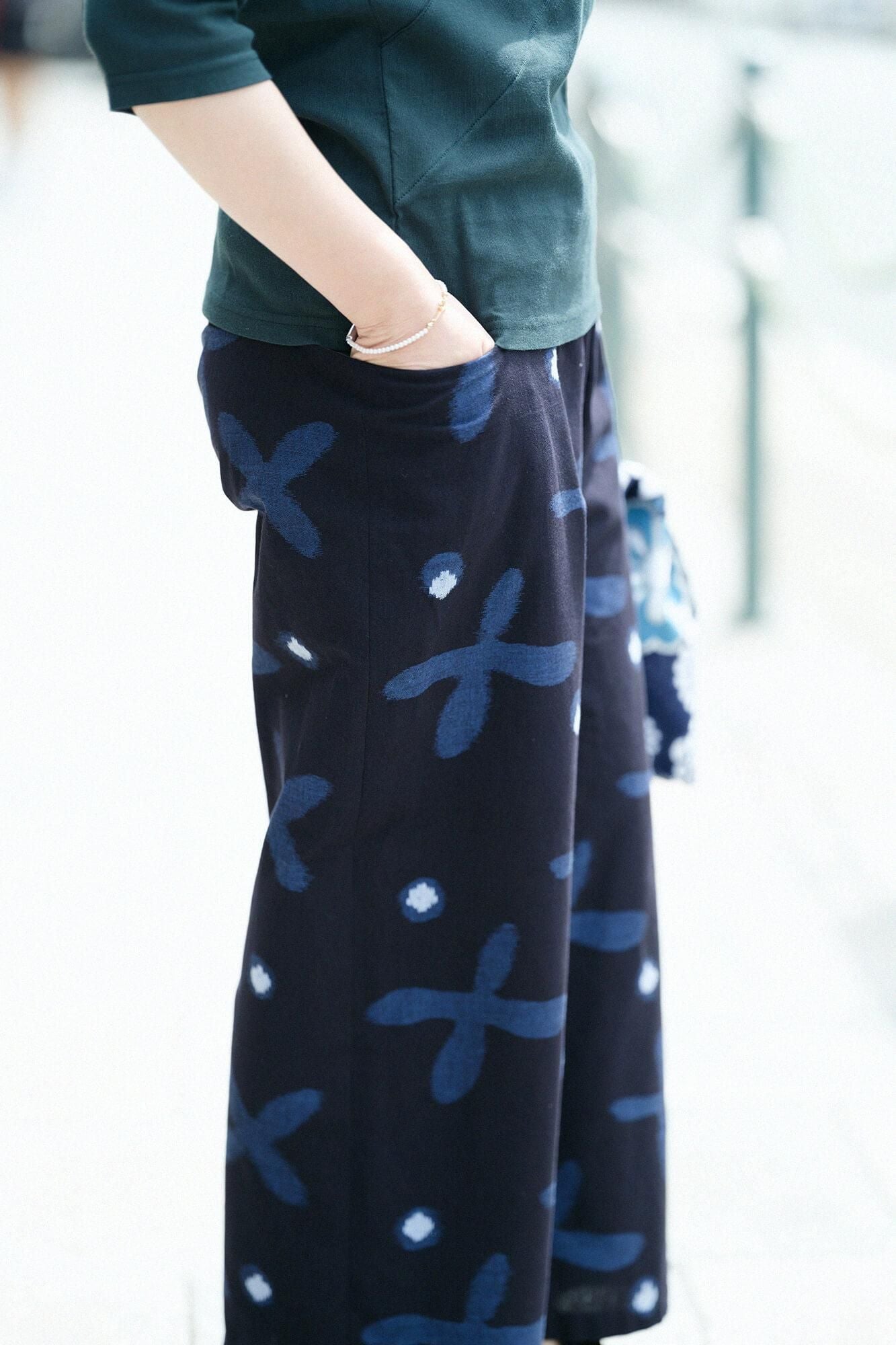 Kurume Kasuri Obi Style Pant / Suzushiroso Dark Blue 2