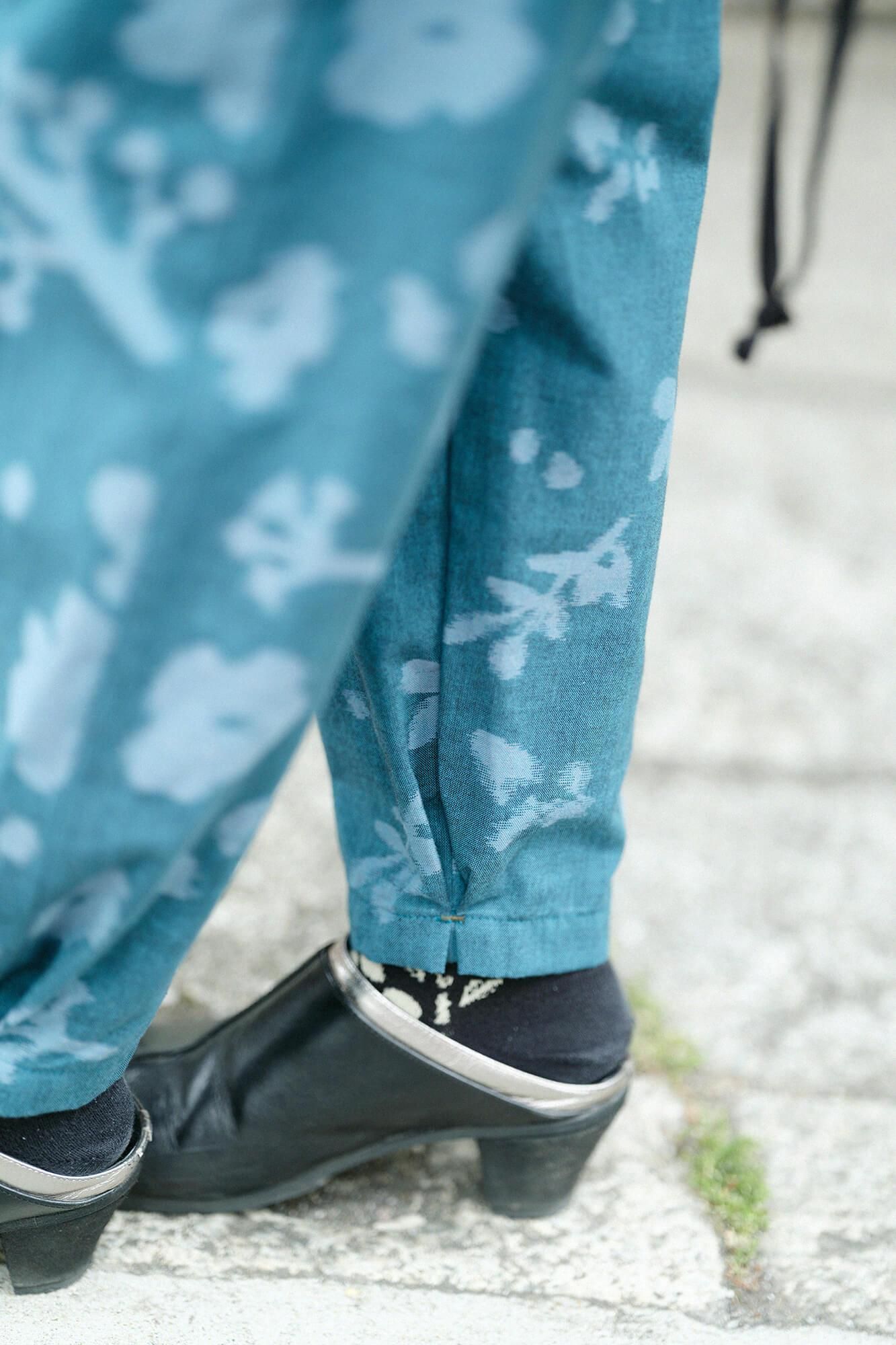 Monpe Workers Pants Kurume Kasuri Monpe / Rural Woodland Marine Green