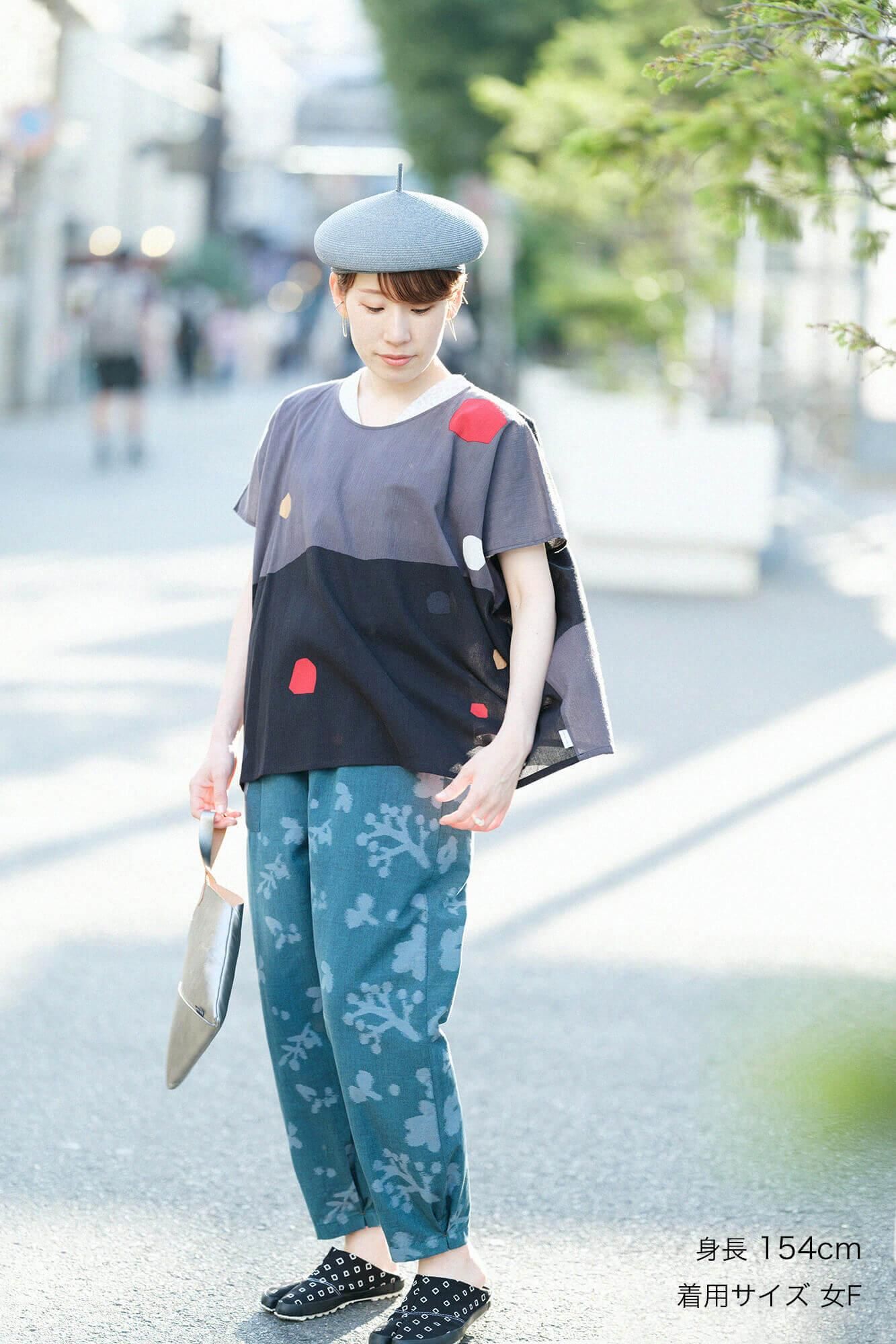 Monpe Workers Pants Kurume Kasuri Monpe / Rural Woodland Marine Green