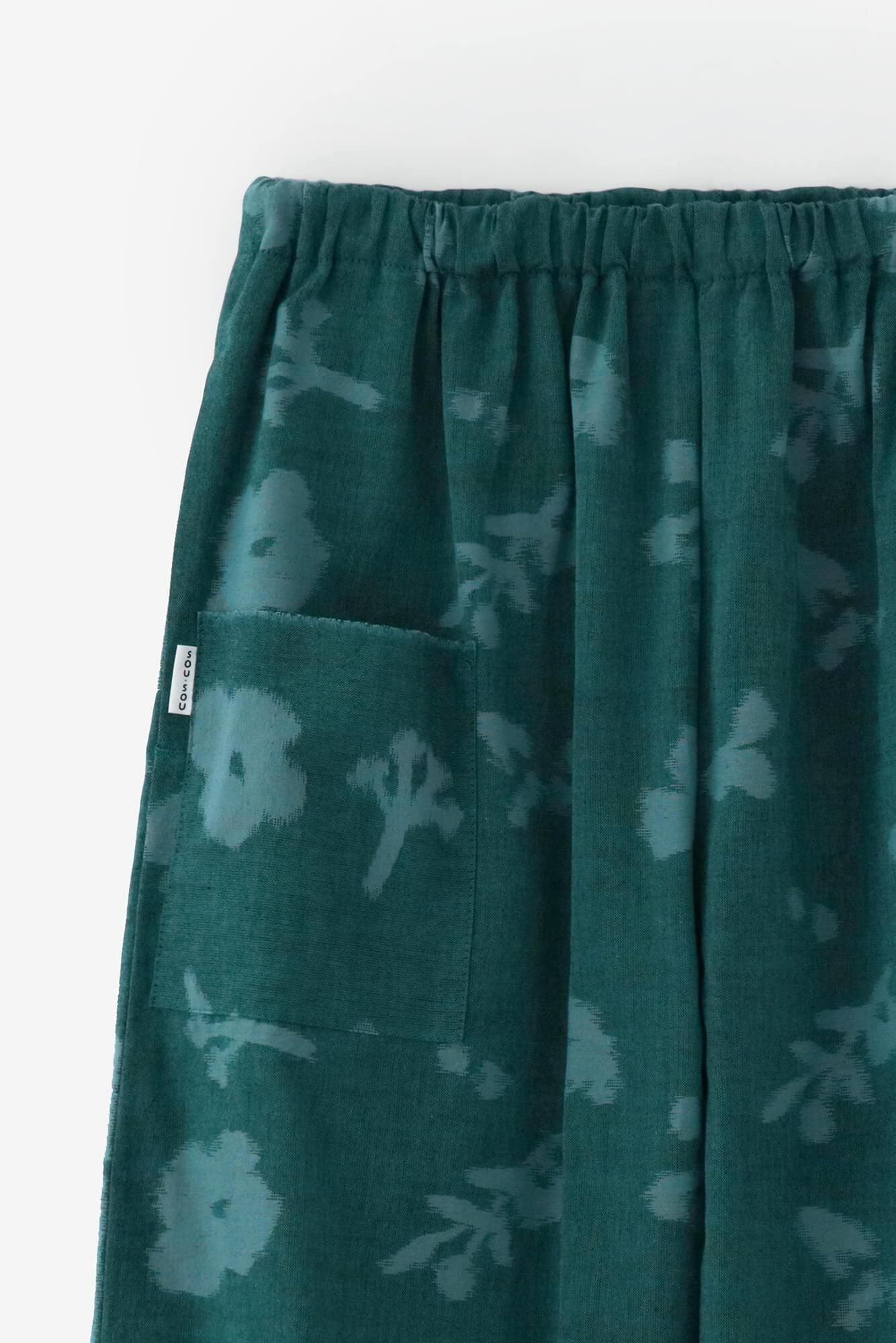 Monpe Workers Pants Kurume Kasuri Monpe / Rural Woodland Marine Green