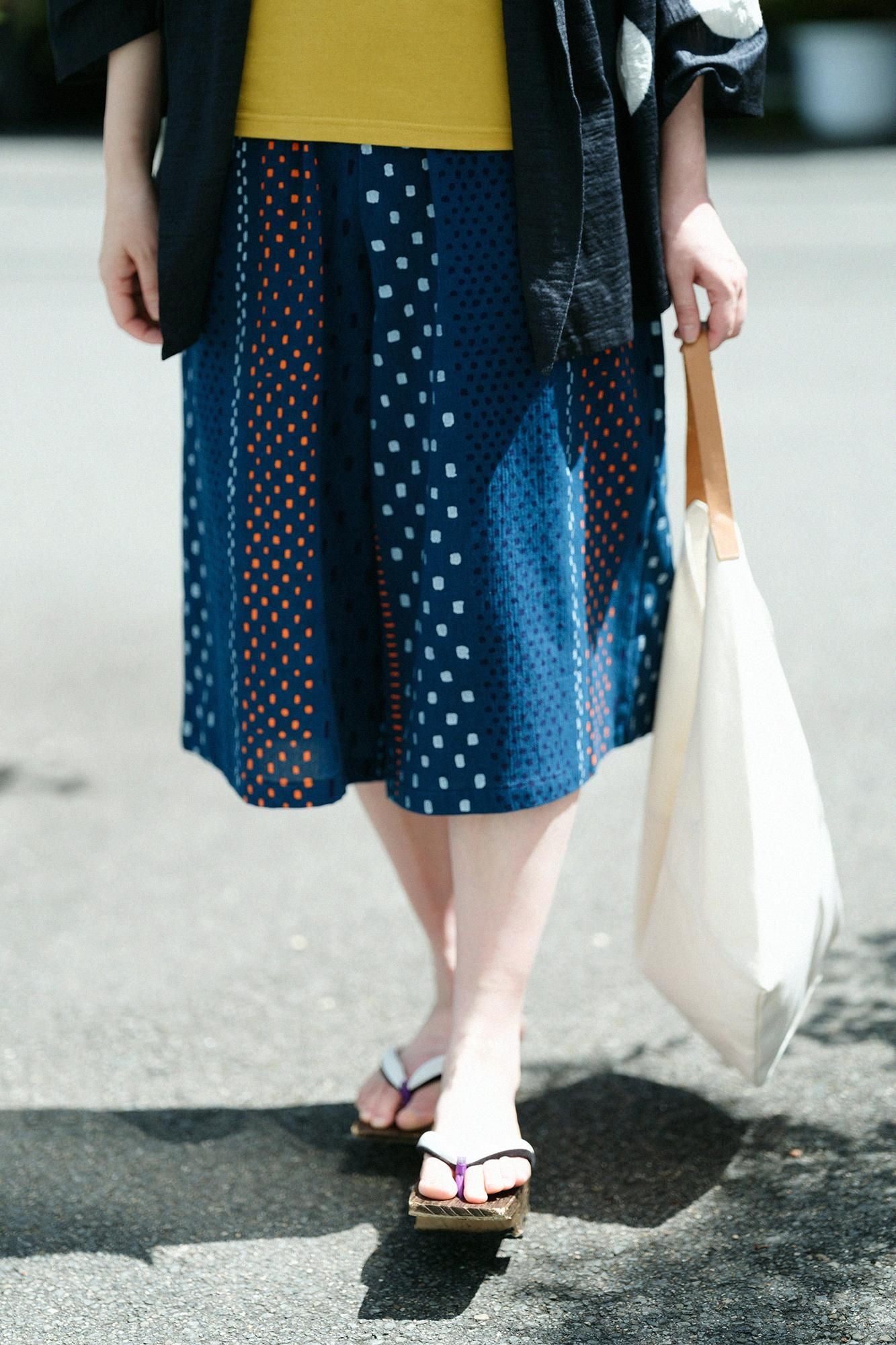 高島縮 20/20 広形（ひろなり）もんぺ はぎ丈／霰縞（あられじま）