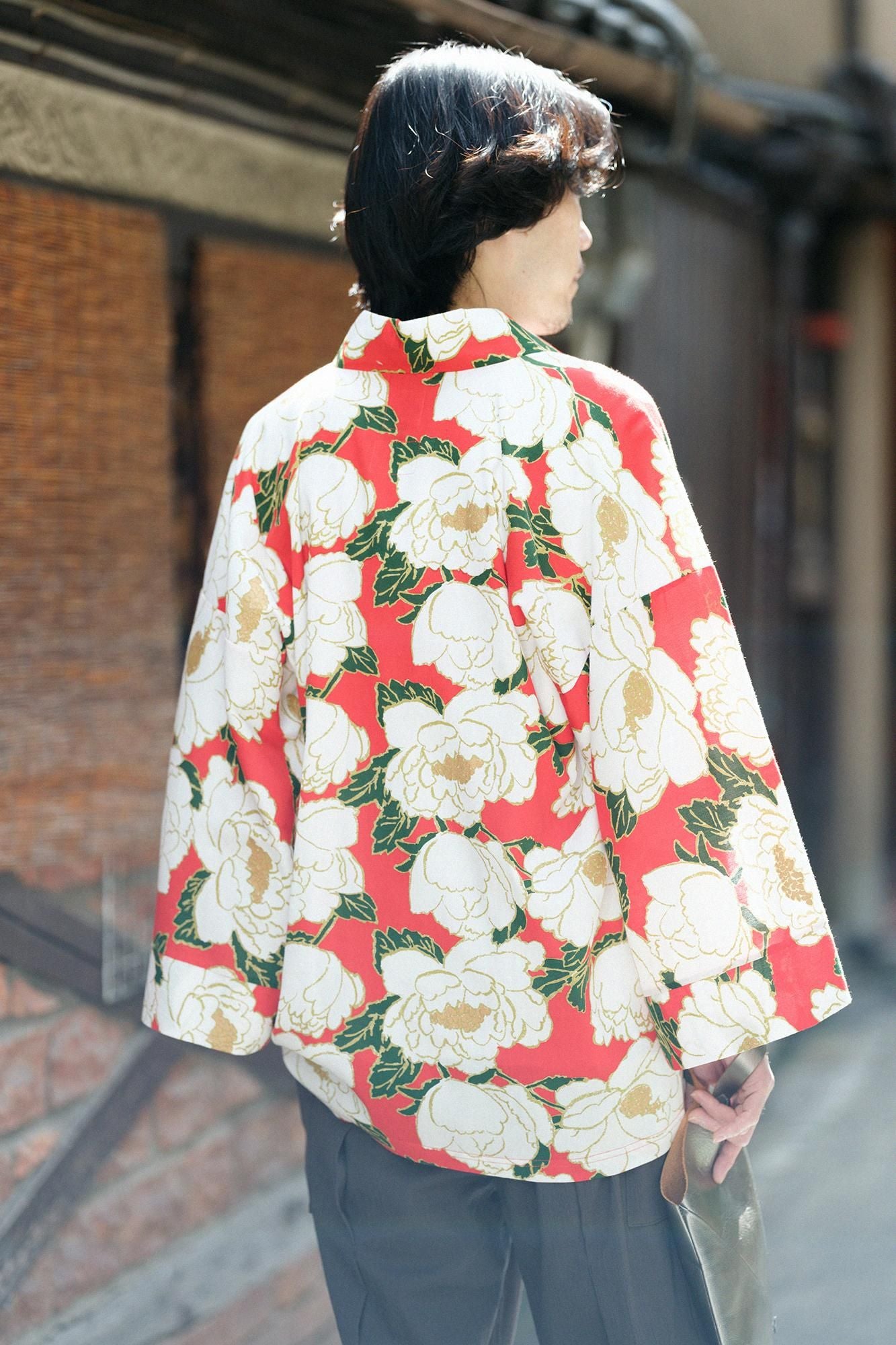 Chizimi Cotton 40/40 Fubi Kimono Shirt / Peony Blossom