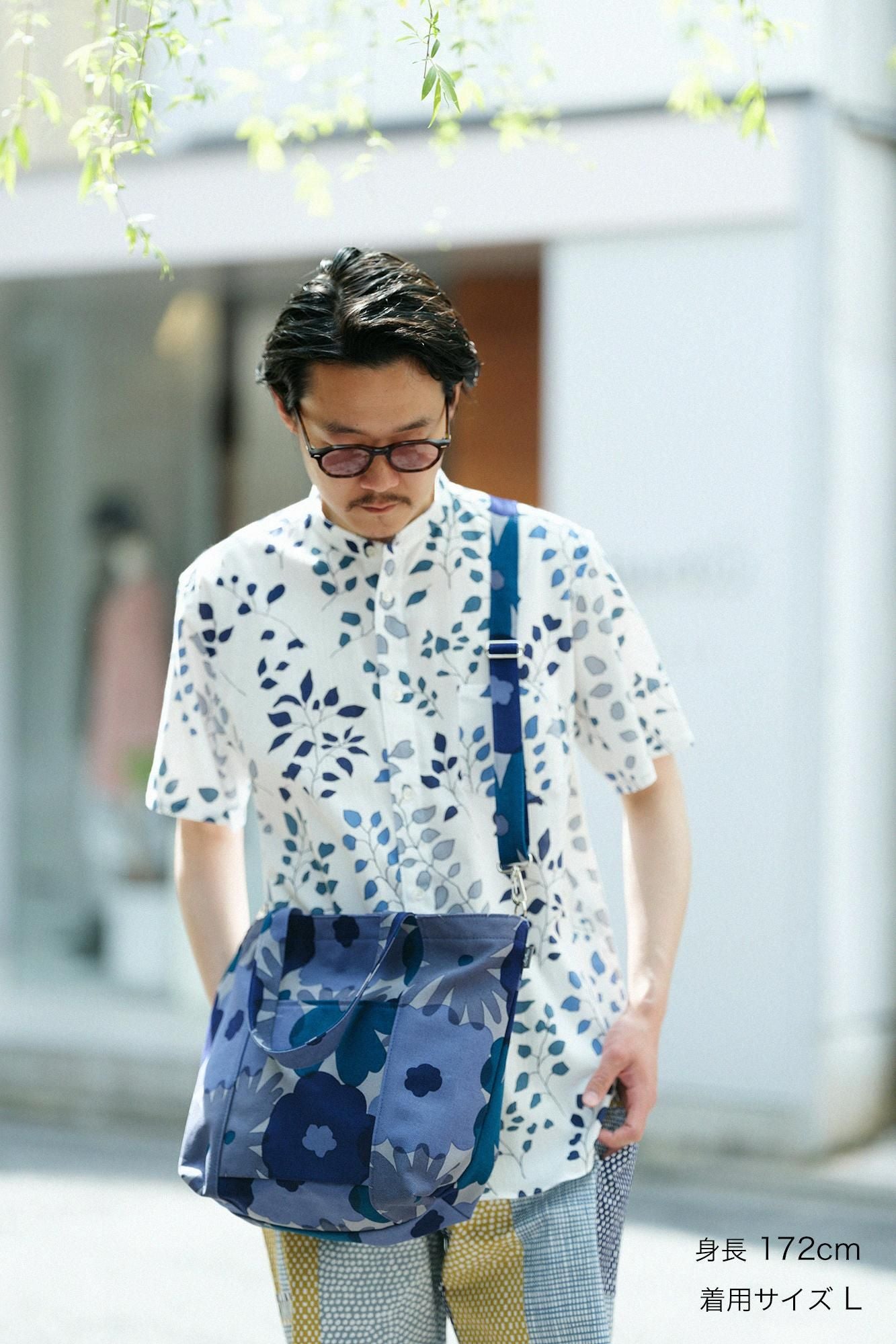 net限定】高島縮 20/20 スタンドカラー半袖シャツ／葉陰（はかげ）