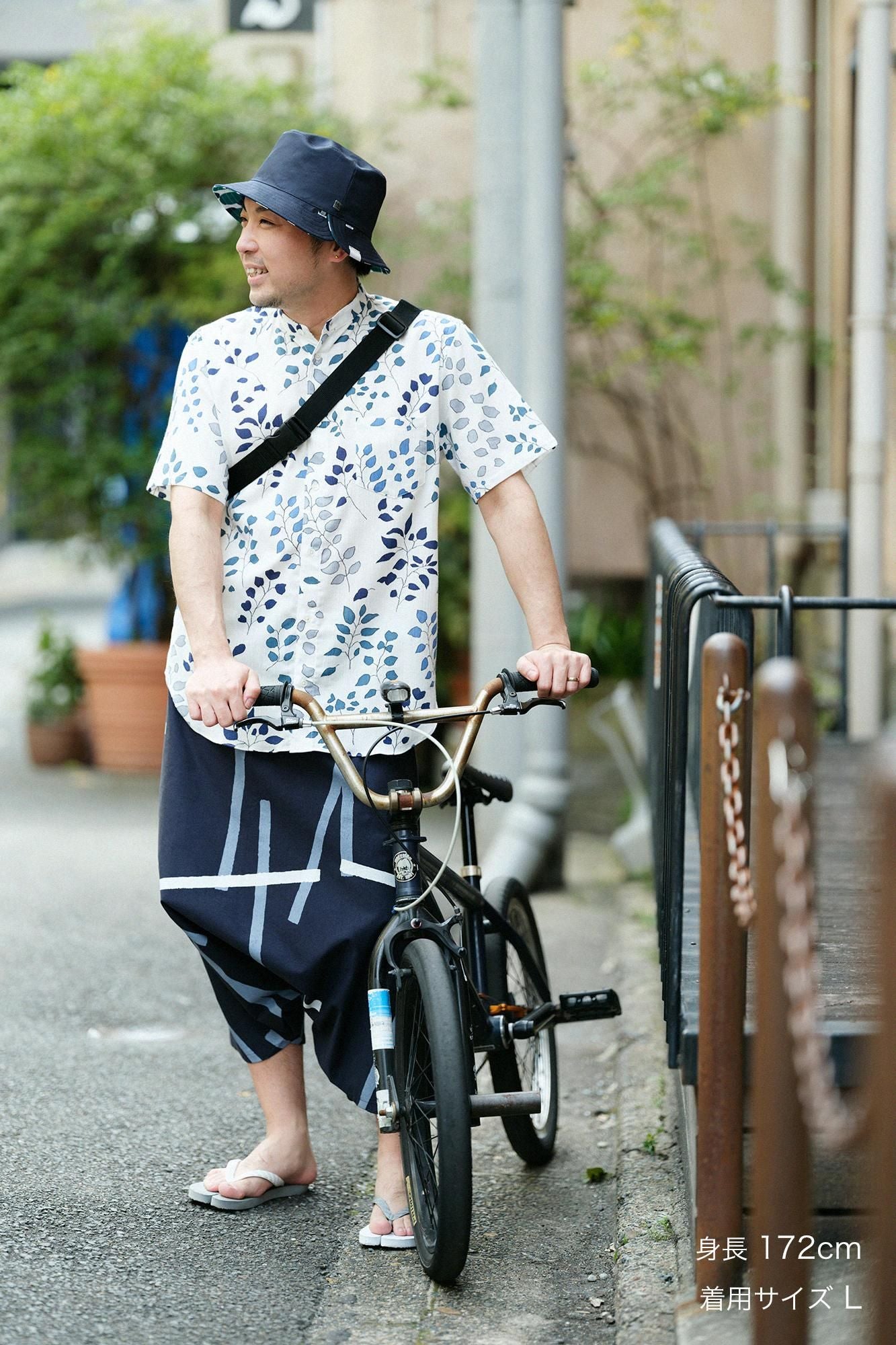 net限定】高島縮 20/20 スタンドカラー半袖シャツ／葉陰（はかげ）