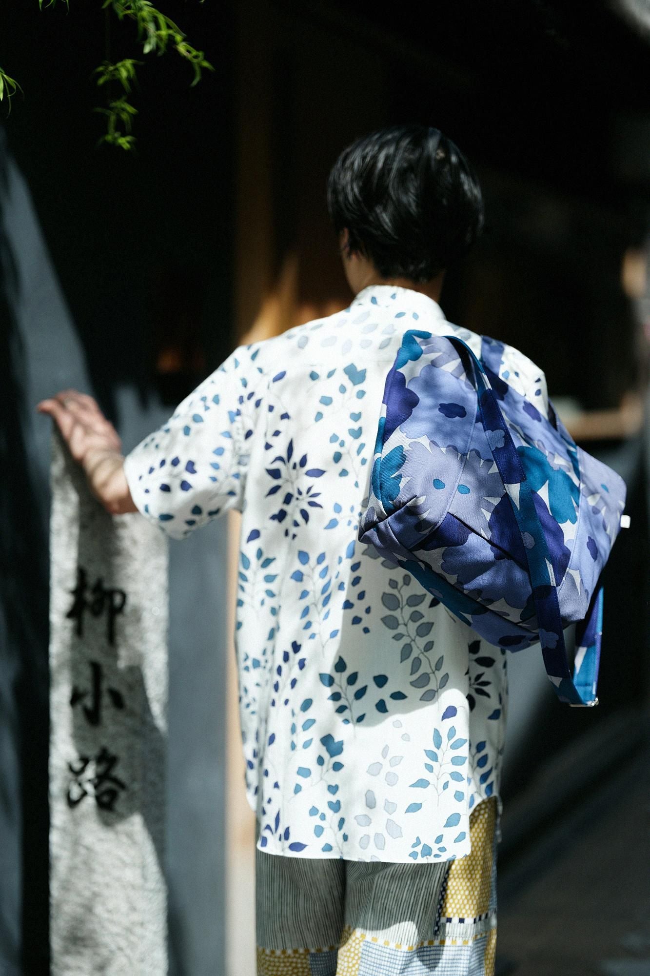net限定】高島縮 20/20 スタンドカラー半袖シャツ／葉陰（はかげ）