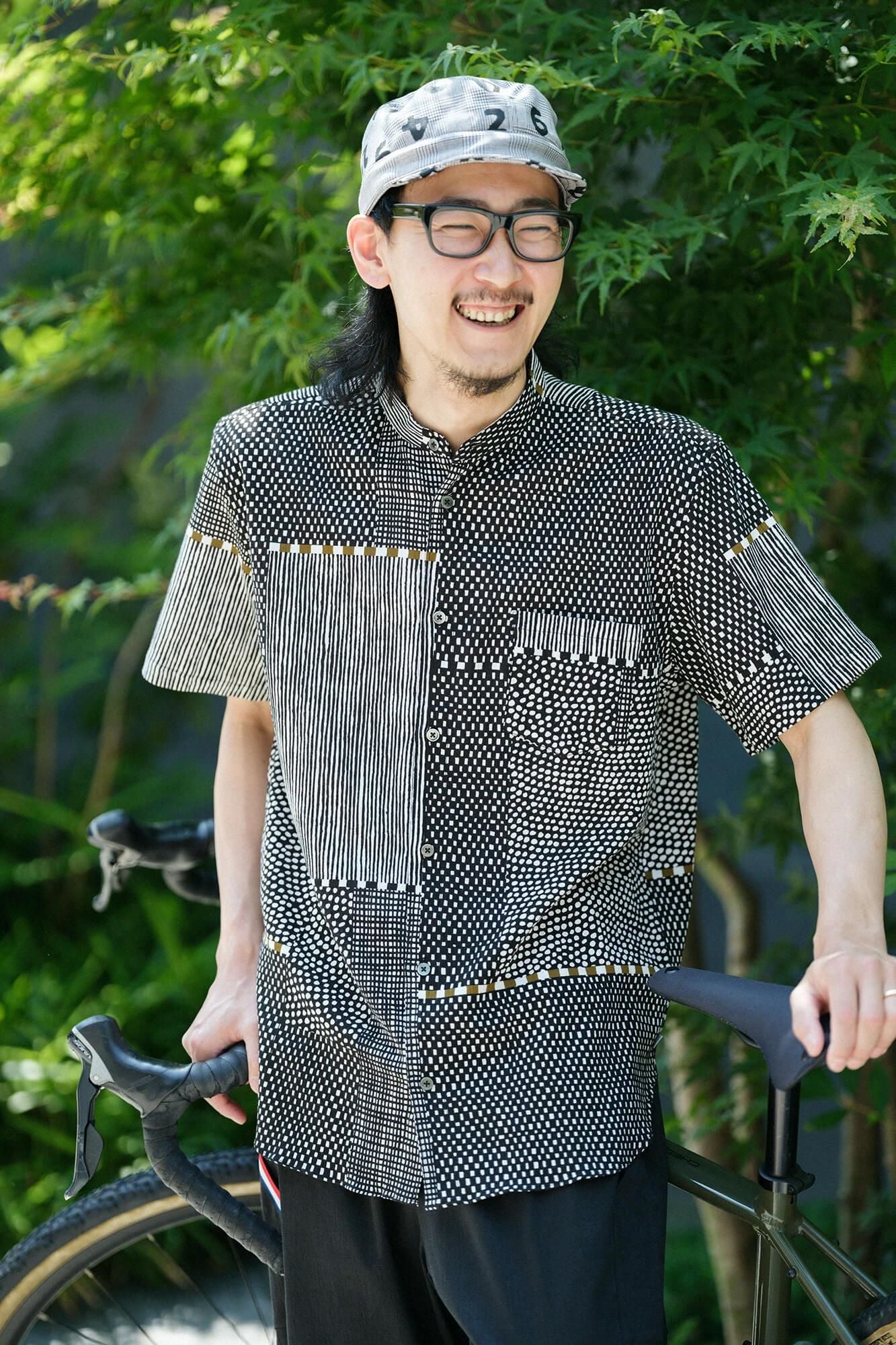 takashima chiku 20/20支架领子短袖衬衫/倾斜（同一）黑色墨水