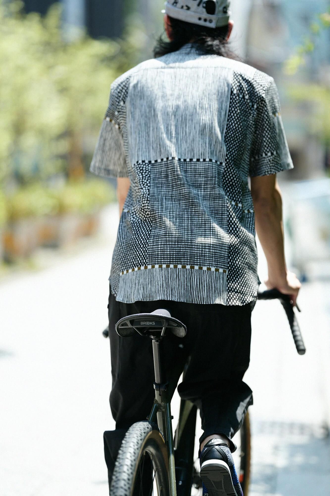 takashima chiku 20/20支架领子短袖衬衫/倾斜（同一）黑色墨水