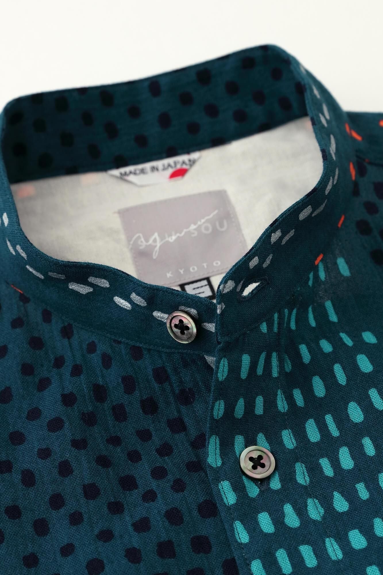 Chizimi Cotton 20/20 Stand Collar Short Sleeve Shirt / Hail Stripes