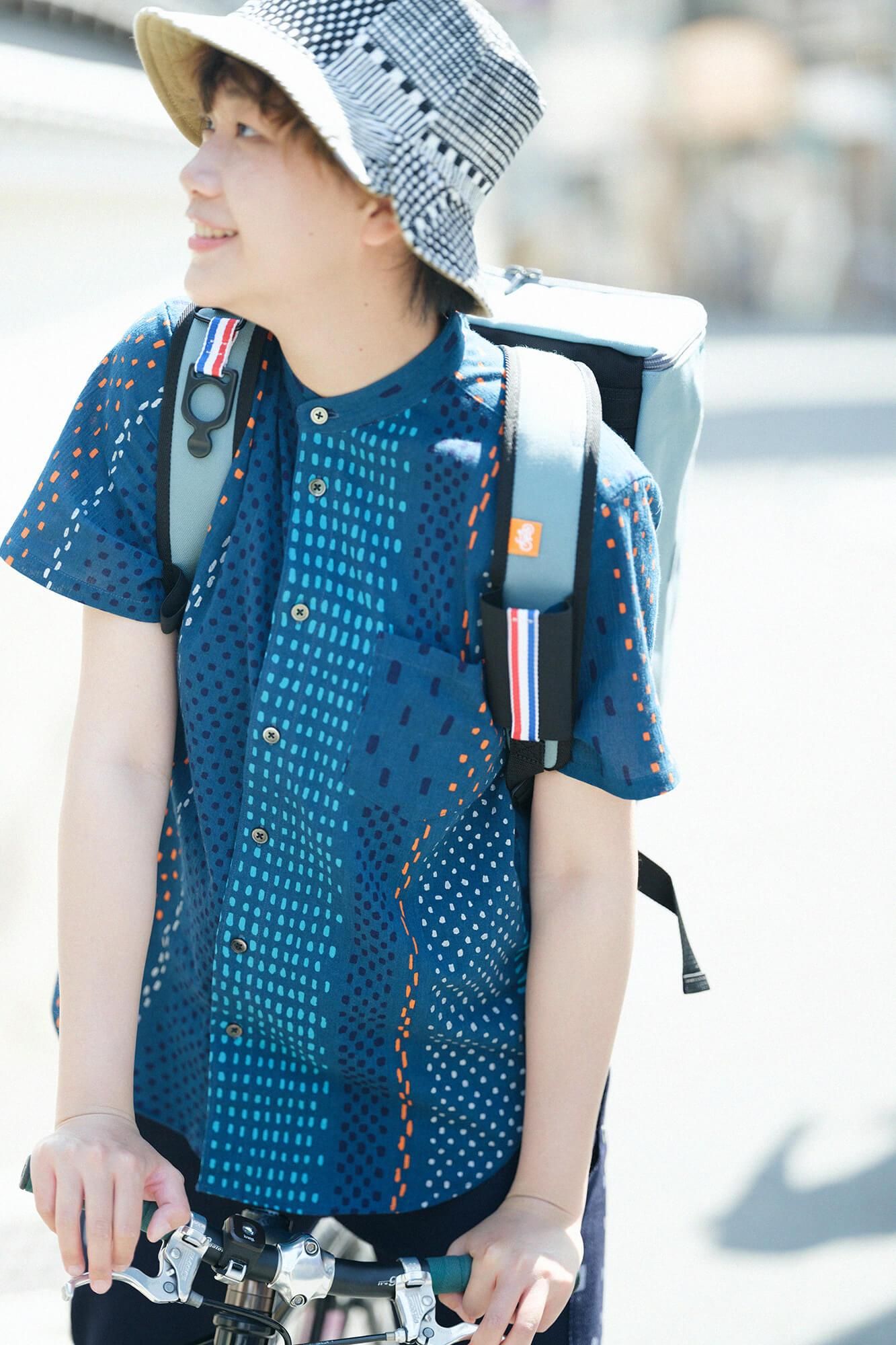 Chizimi Cotton 20/20 Stand Collar Short Sleeve Shirt / Hail Stripes