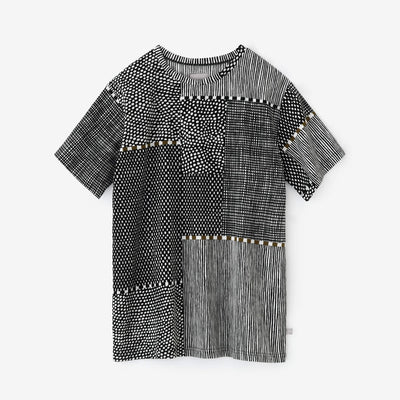 【net limited】Chizimi Cotton 40/40 Short Sleeve T-shirt / Lines and Dots Ink Black