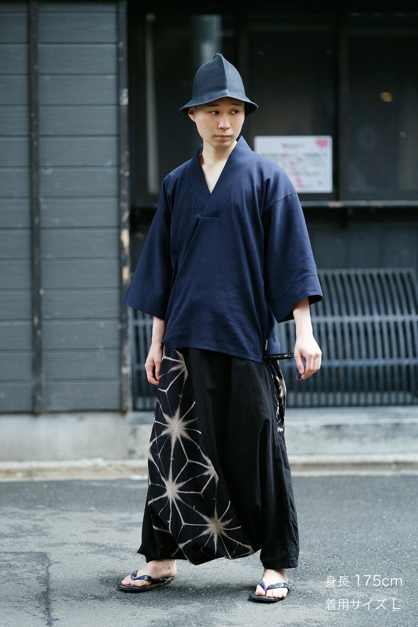 Chizimi Cotton 40/40 Fubi Kimono Shirt / Dark Blue