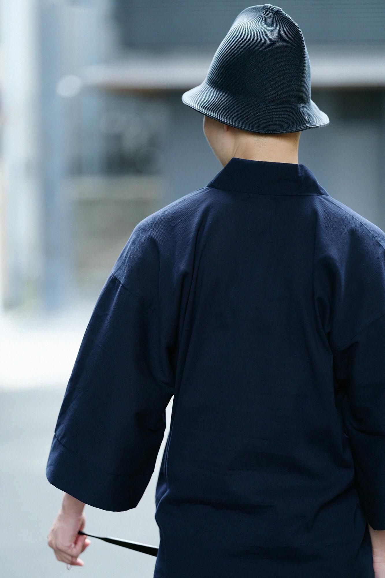 Chizimi Cotton 40/40 Fubi Kimono Shirt / Dark Blue