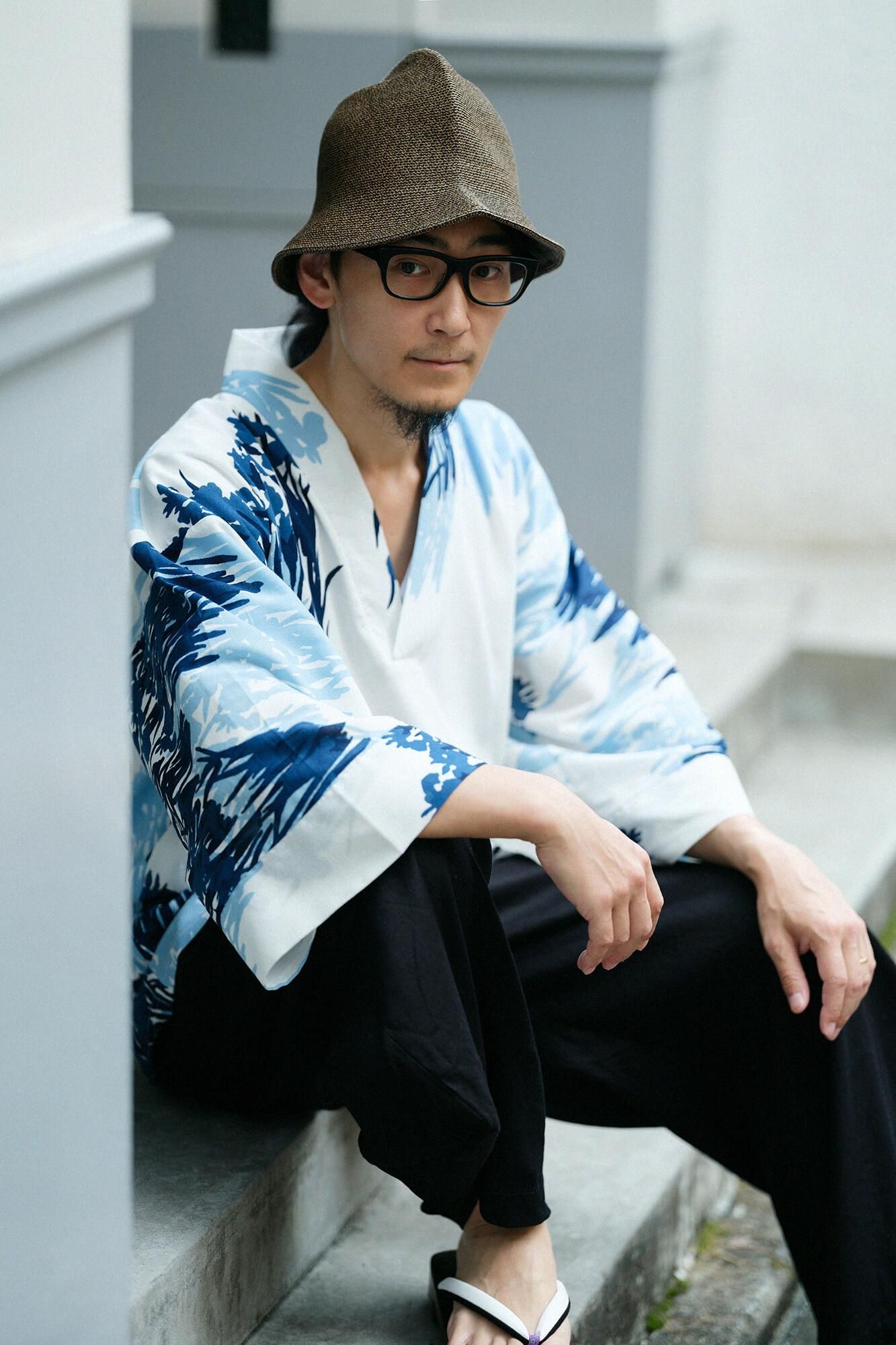 Chizimi Cotton 40/40 Ainasen (Part Fubi Kimono Shirt / Ogata Korin's Irises Folding Screens-Recreation