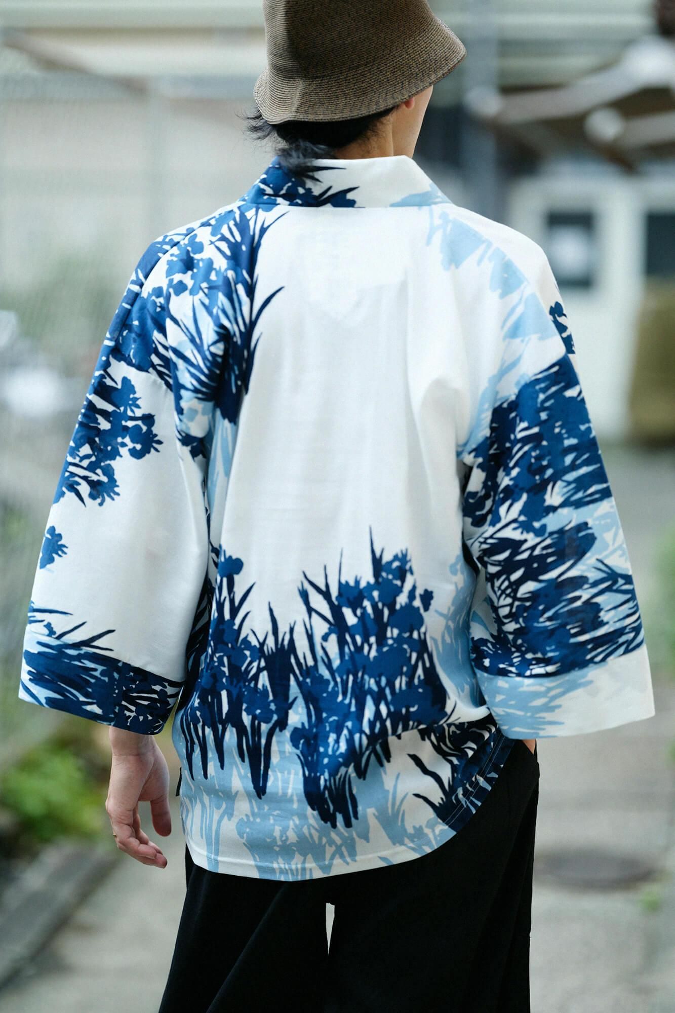 Chizimi Cotton 40/40 Ainasen (Part Fubi Kimono Shirt / Ogata Korin's Irises Folding Screens-Recreation
