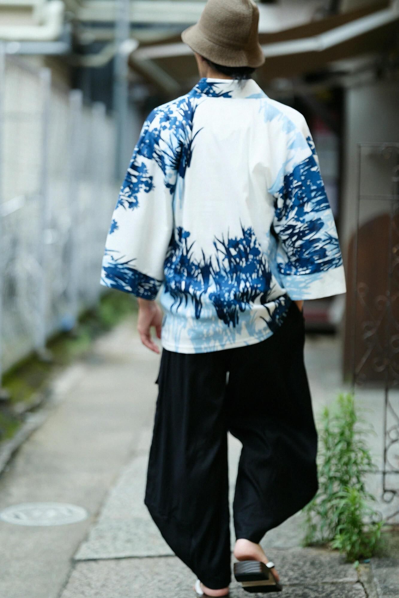 Chizimi Cotton 40/40 Ainasen (Part Fubi Kimono Shirt / Ogata Korin's Irises Folding Screens-Recreation