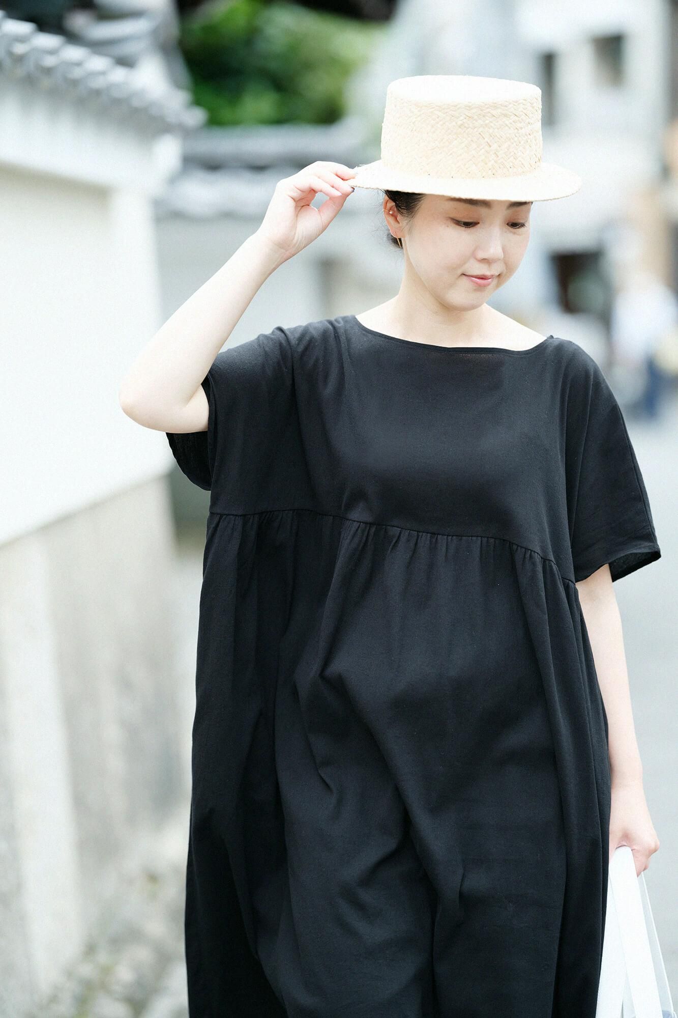 高島縮 40/40 リンクルワンピース／濡羽色（ぬればいろ）