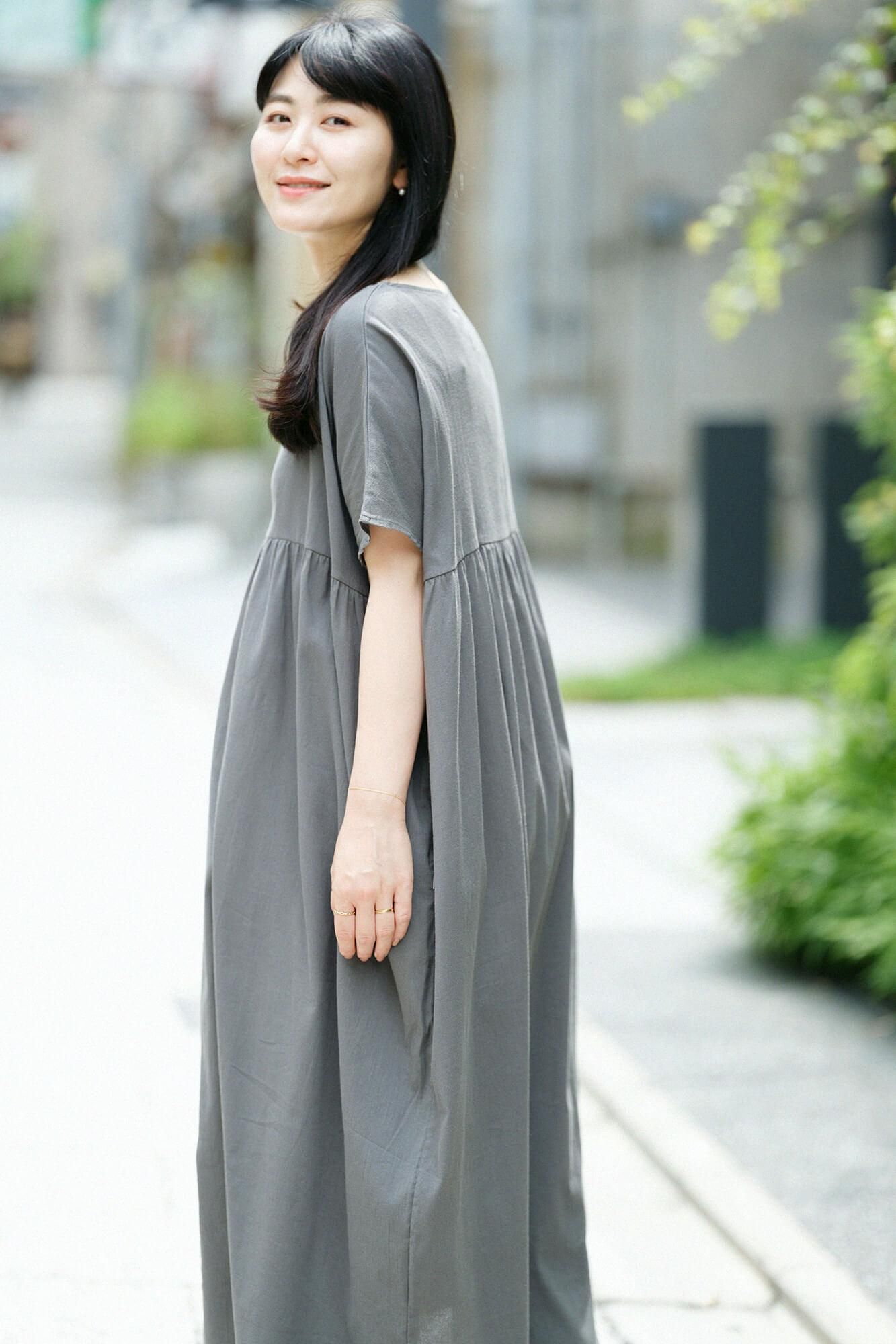 Takashima Shuku 40/40皱纹连衣裙/墨水颜色（Sumiiro）