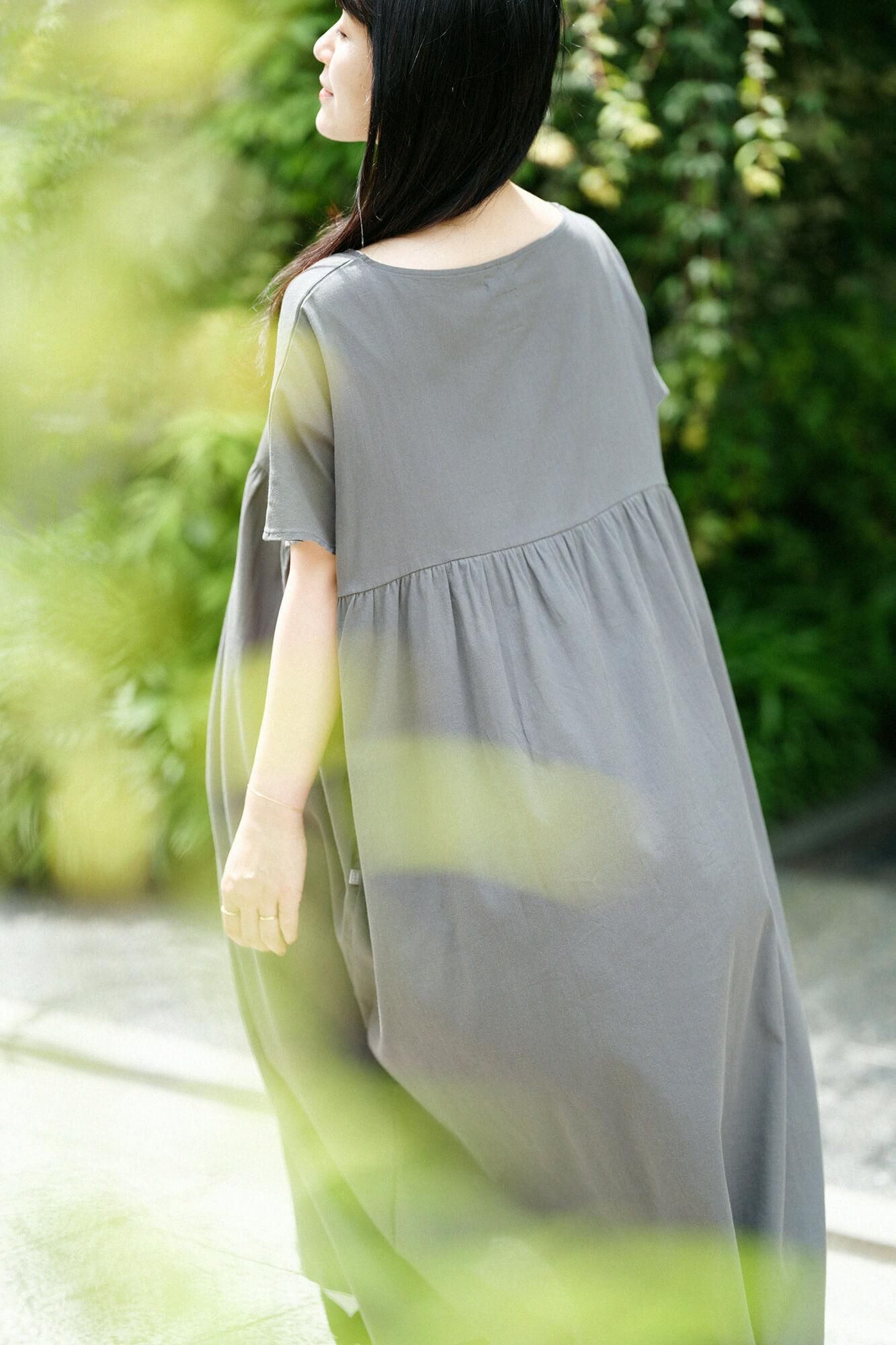 Takashima Shuku 40/40皱纹连衣裙/墨水颜色（Sumiiro）