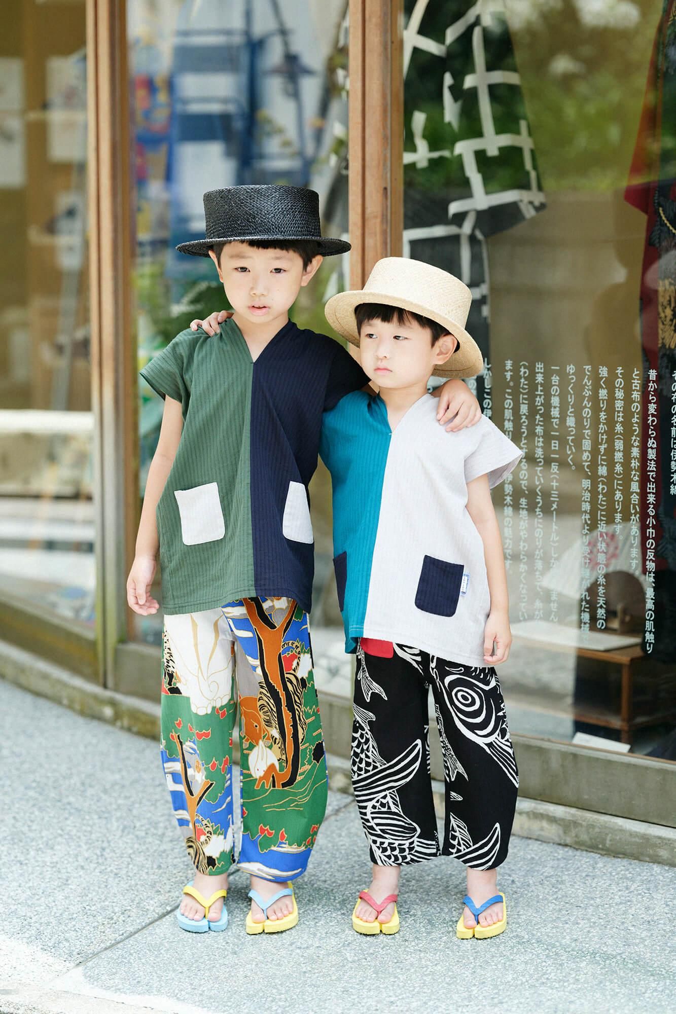 ●高島縮棉Chijimi 20/20童裝長褲 蕾／若冲 再現