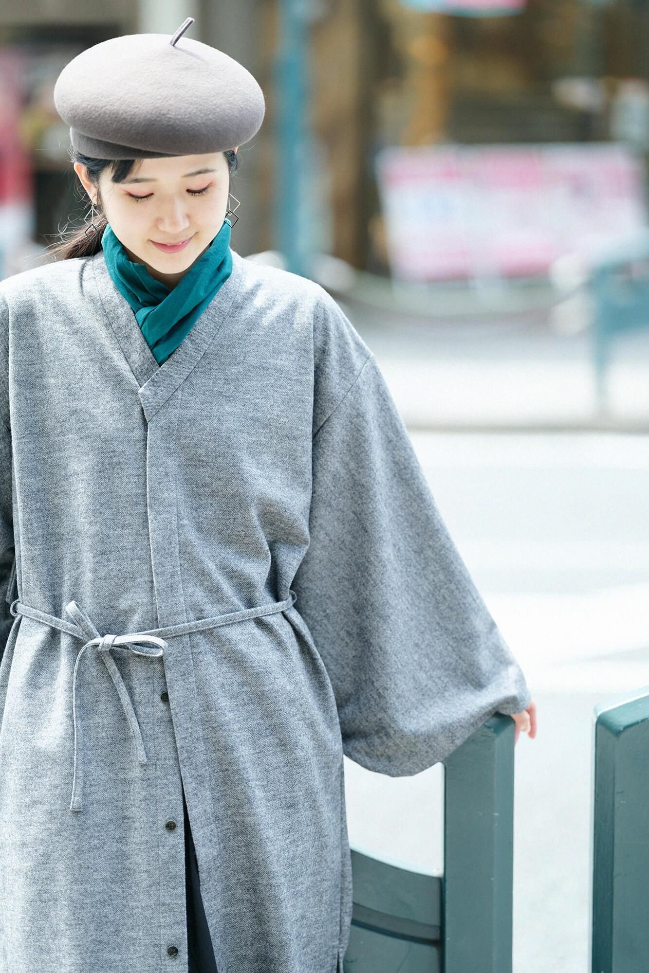 【net限定】カージー編 薙刀かり衣（なぎなたかりごろも） 細衿（さざれえり） 裏勝り（うらまさり）／杢灰（もくはい）×SO-SU-U綾（あや）