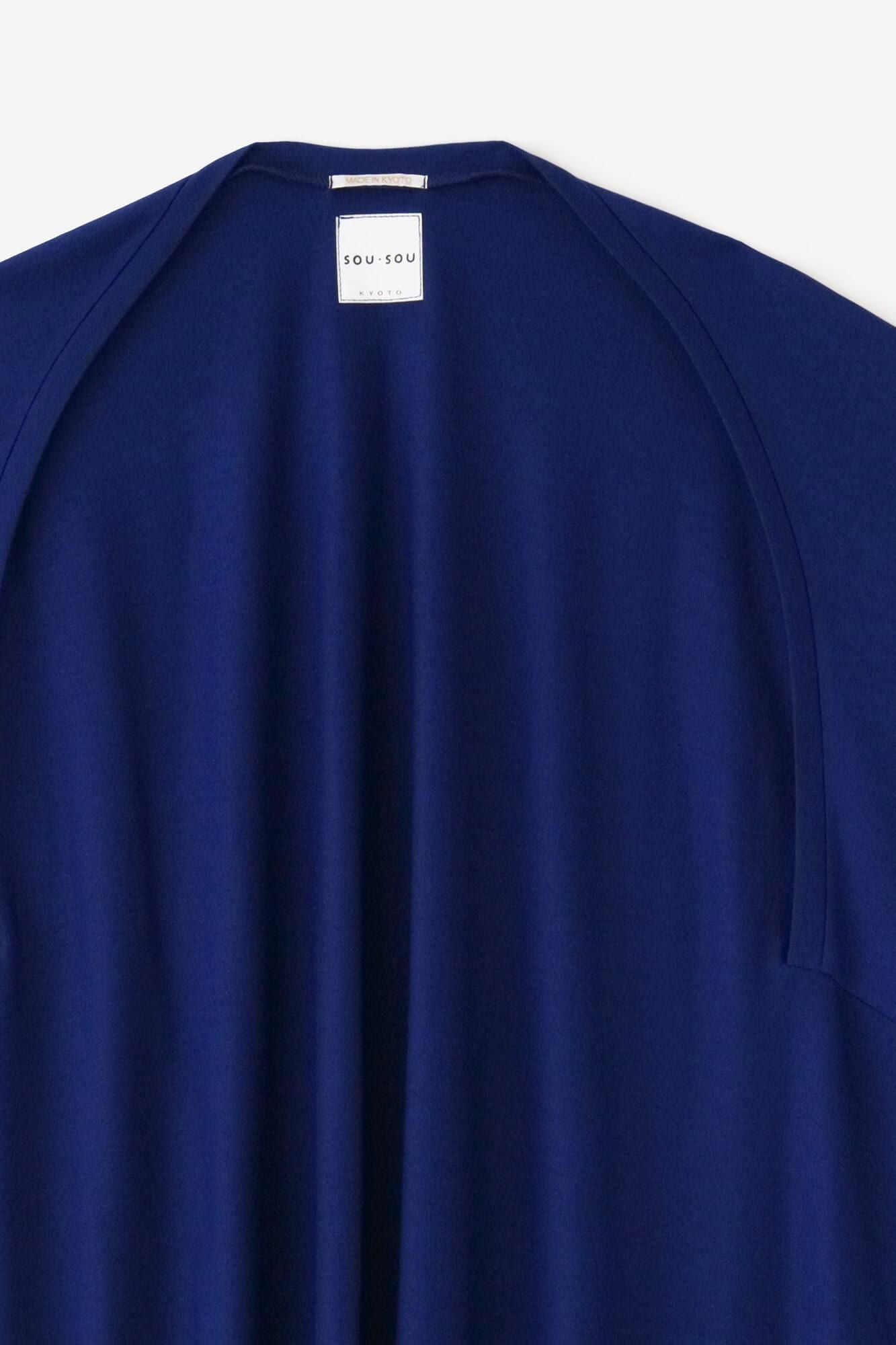 平針織 可洗羊毛 飛鼠袖外披／瑠璃藍色