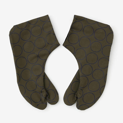 彈性絲光卡其布 室內分趾足袋襪／排圈圈 棕綠色