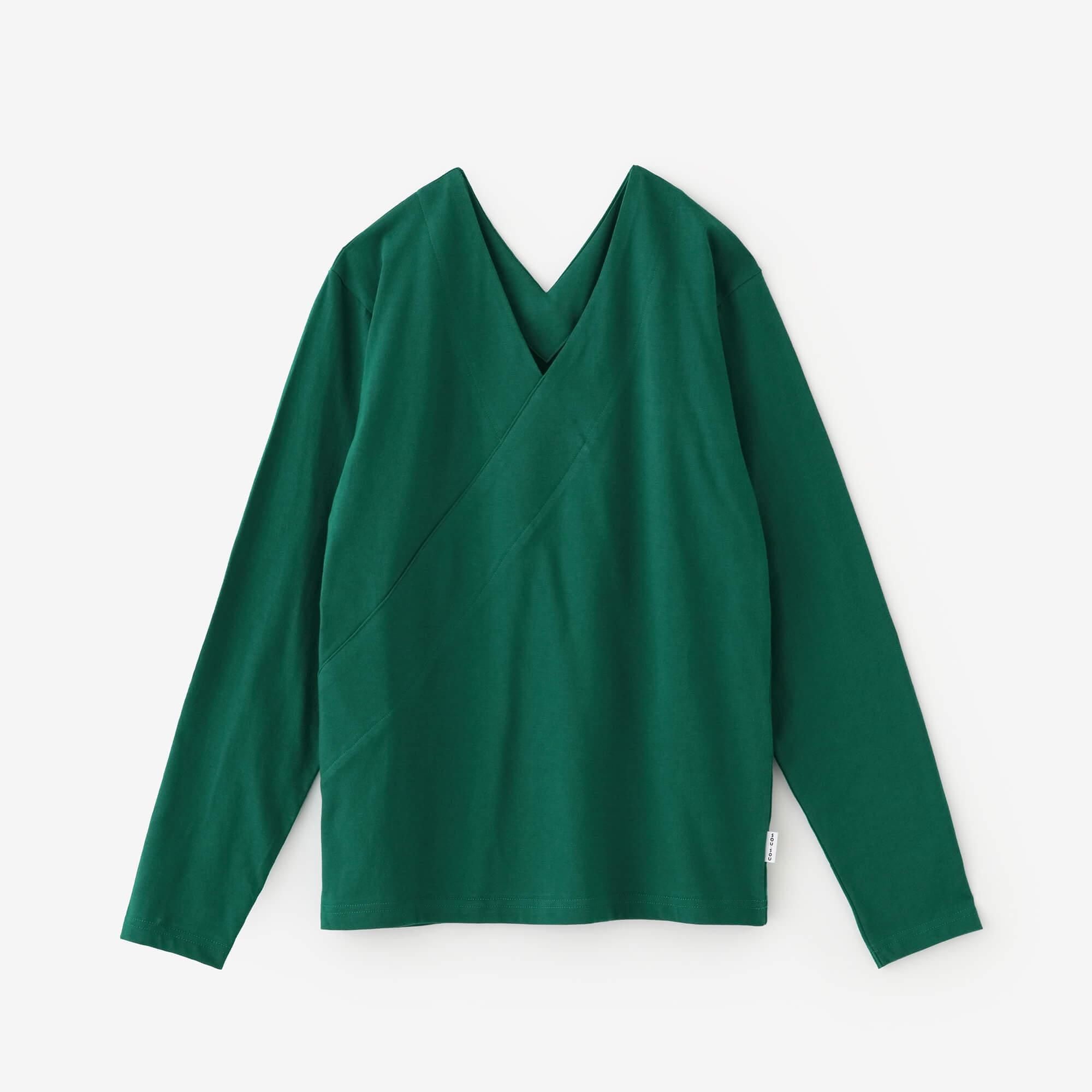 V領上衣 長袖／深綠色