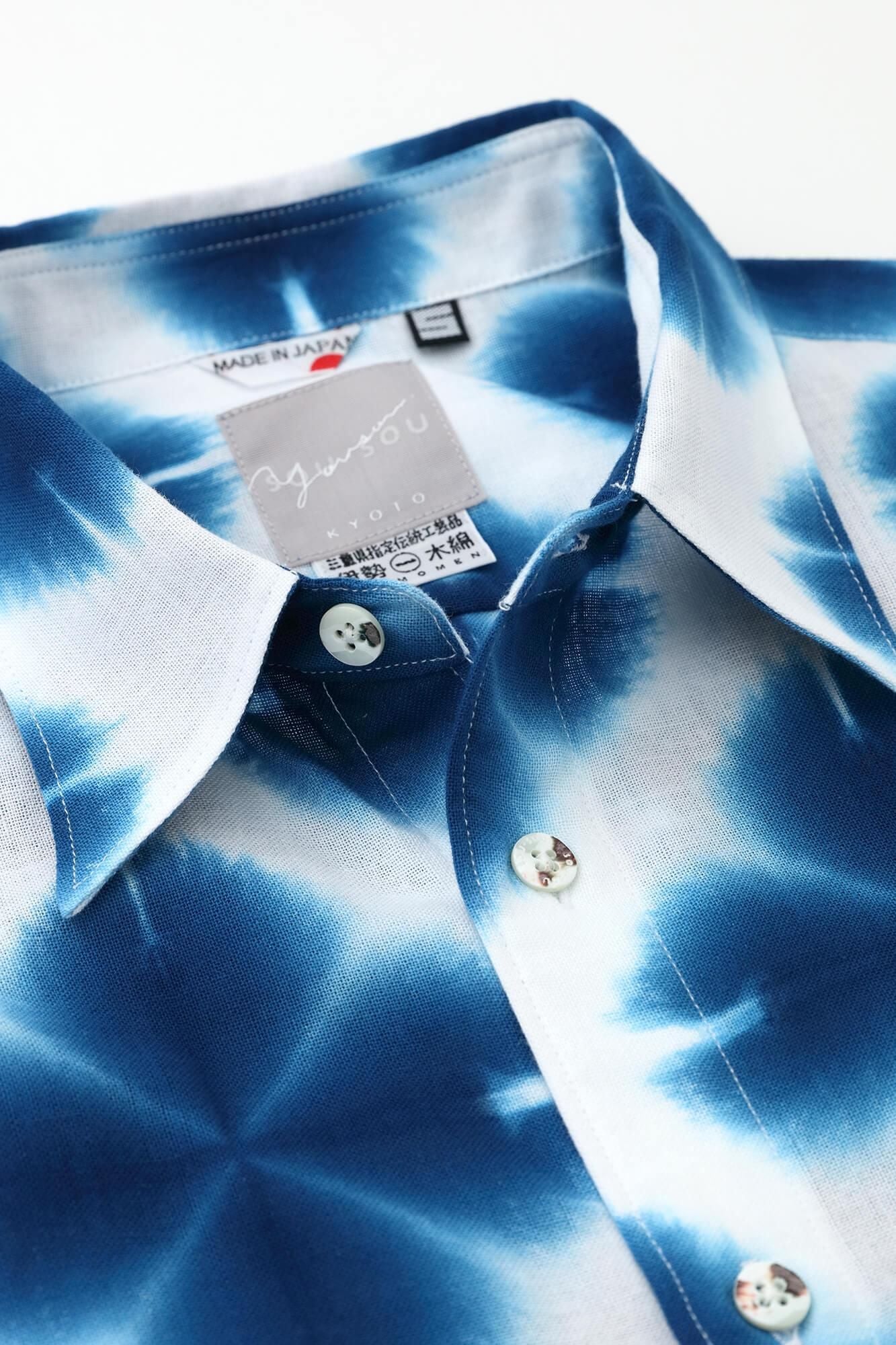 【官網限定】伊勢木棉 有松鳴海紮染 短袖襯衫／張正 雪花3