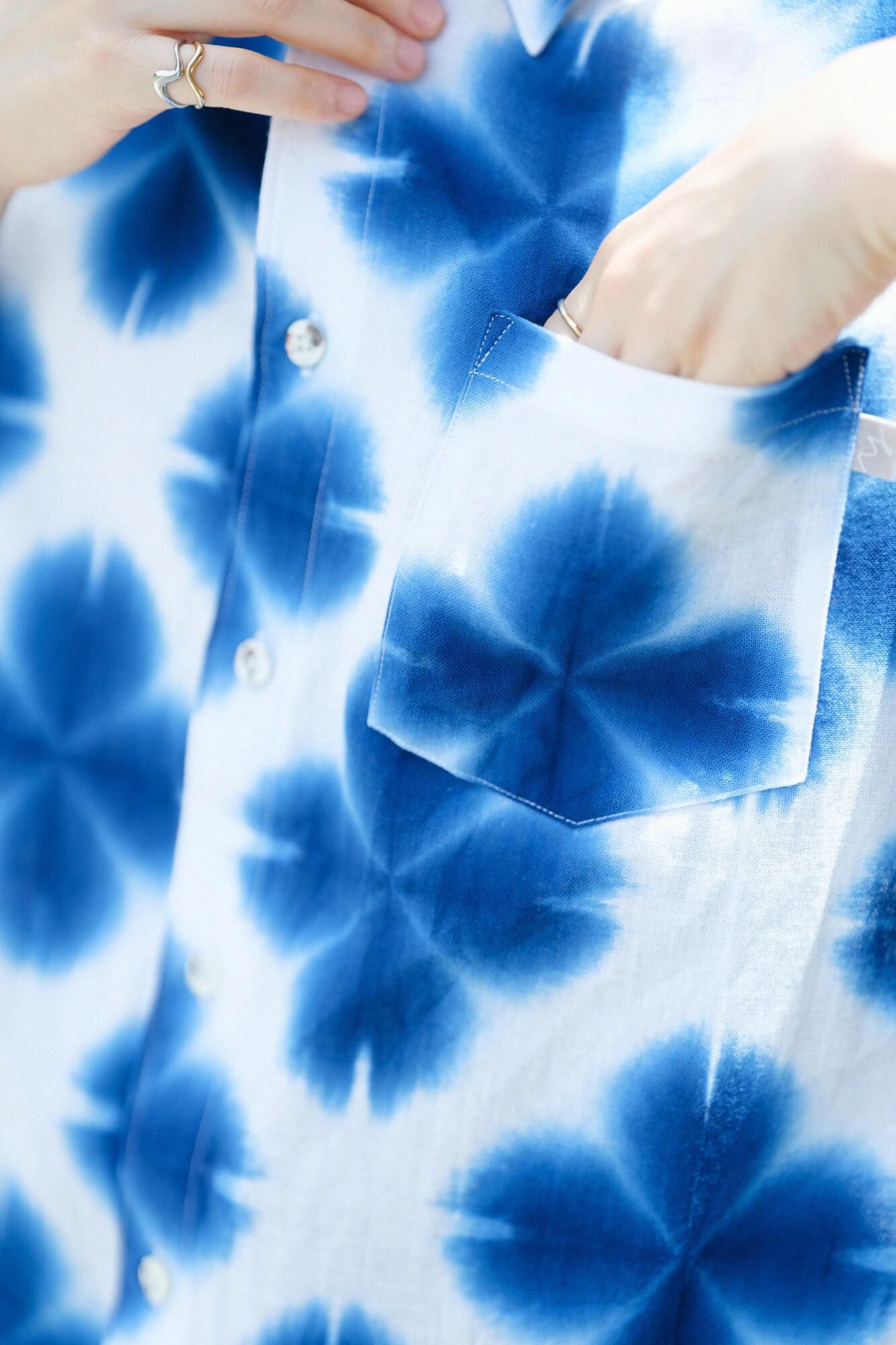 【官網限定】伊勢木棉 有松鳴海紮染 短袖襯衫／張正 雪花3