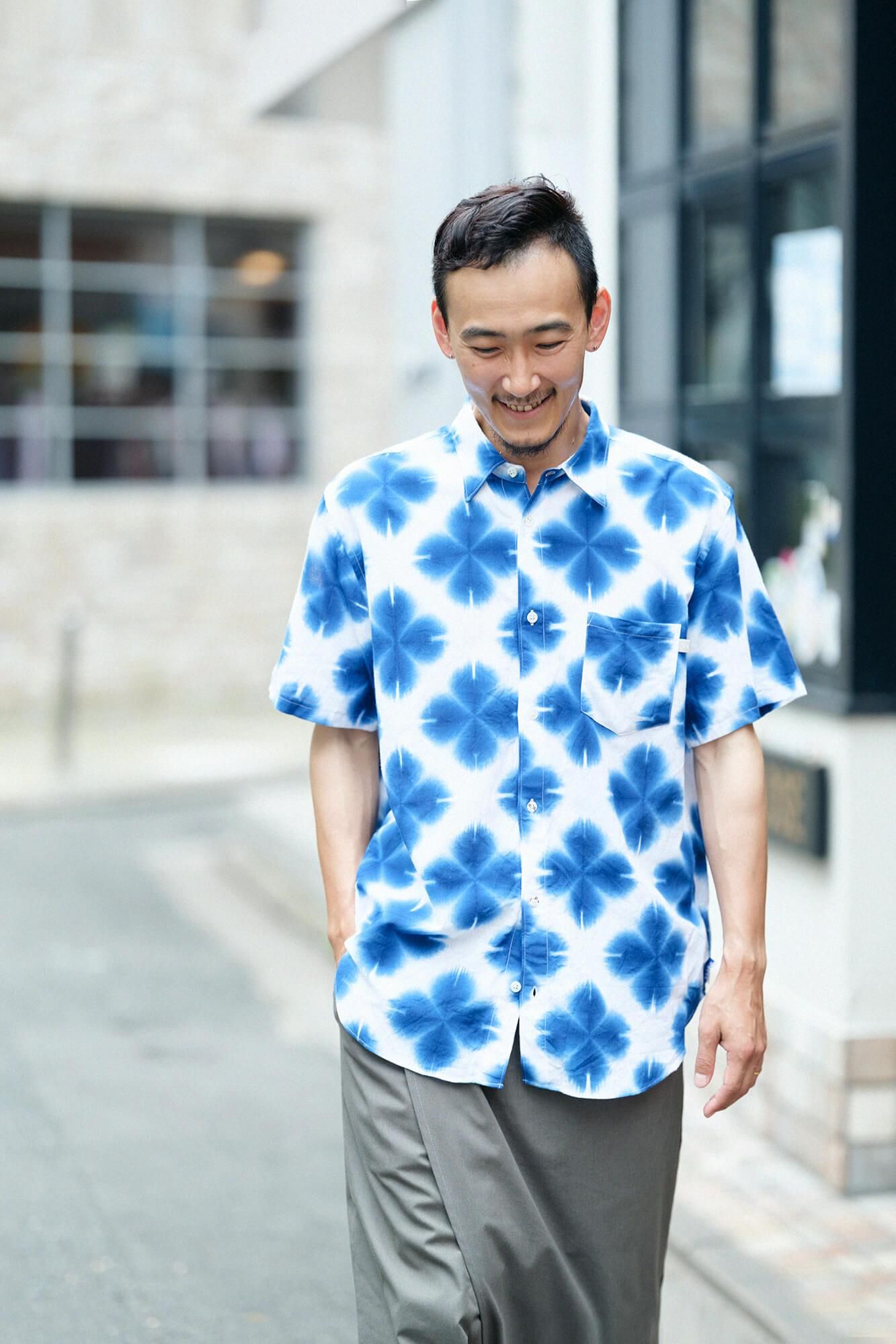 net限定】伊勢木綿 有松鳴海絞り 半袖シャツ／張正 雪花3