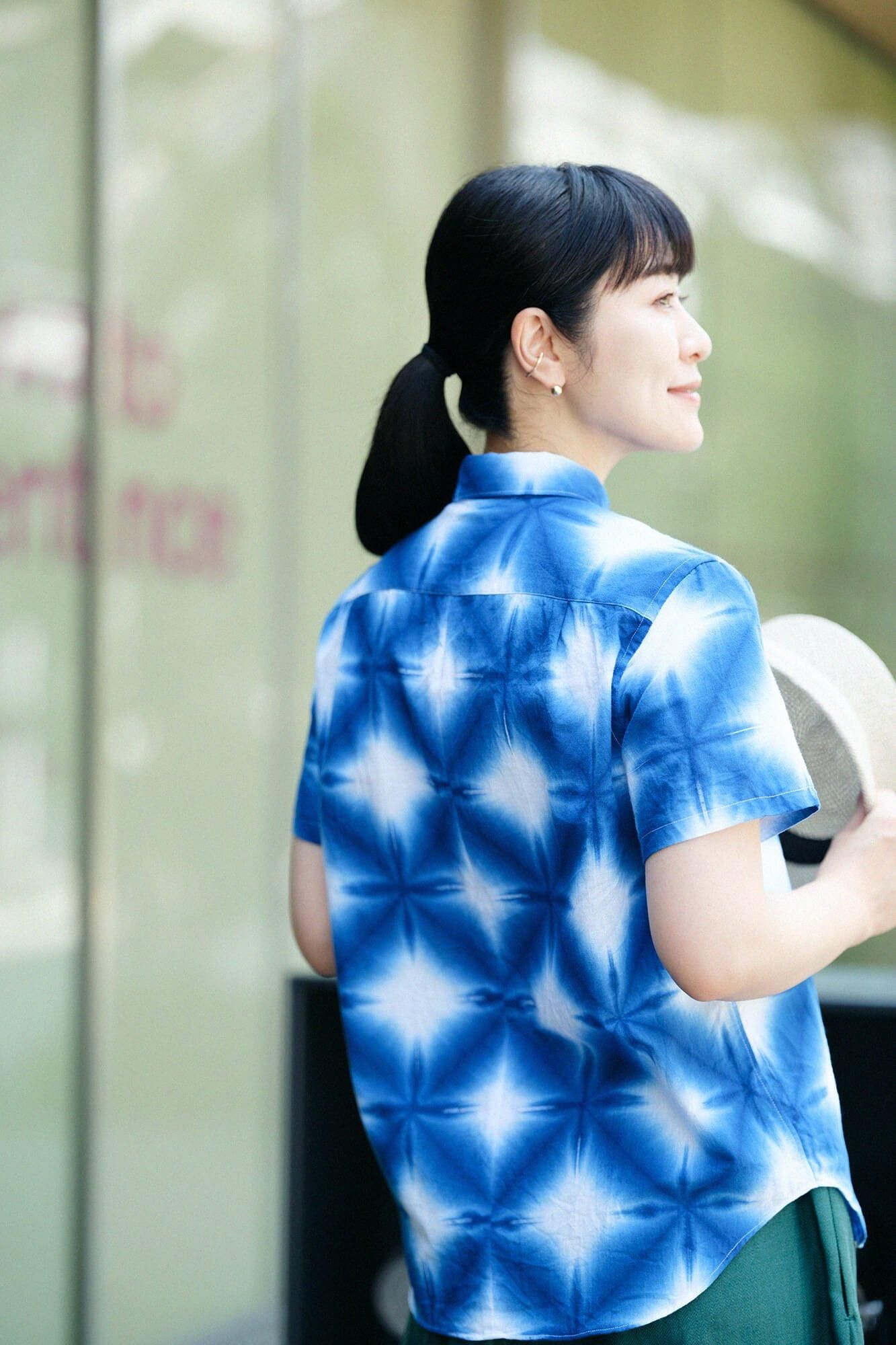 net限定】伊勢木綿 有松鳴海絞り 半袖シャツ／張正 雪花5