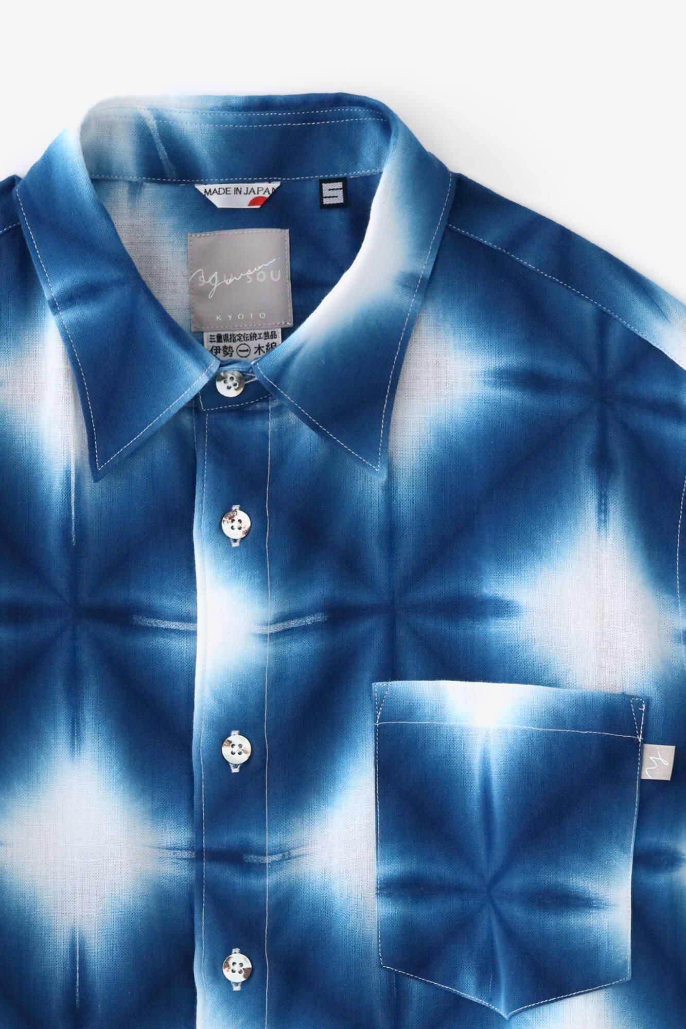 【net限定】伊勢木綿 有松鳴海絞り 半袖シャツ／張正 雪花5
