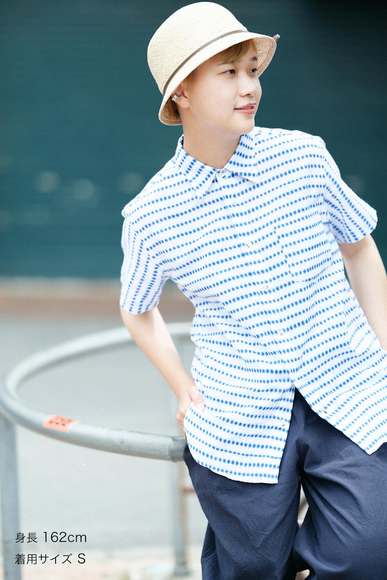 【net限定】知多木綿 有松鳴海絞り 半袖シャツ／張正 豆絞り