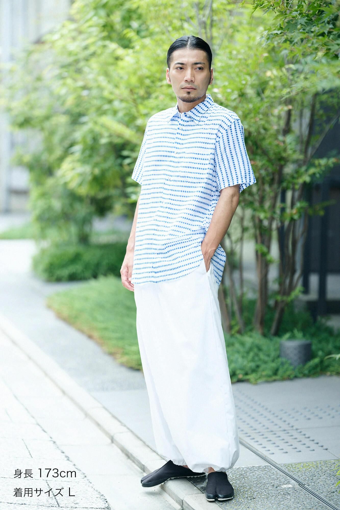 【net限定】知多木綿 有松鳴海絞り 半袖シャツ／張正 豆絞り