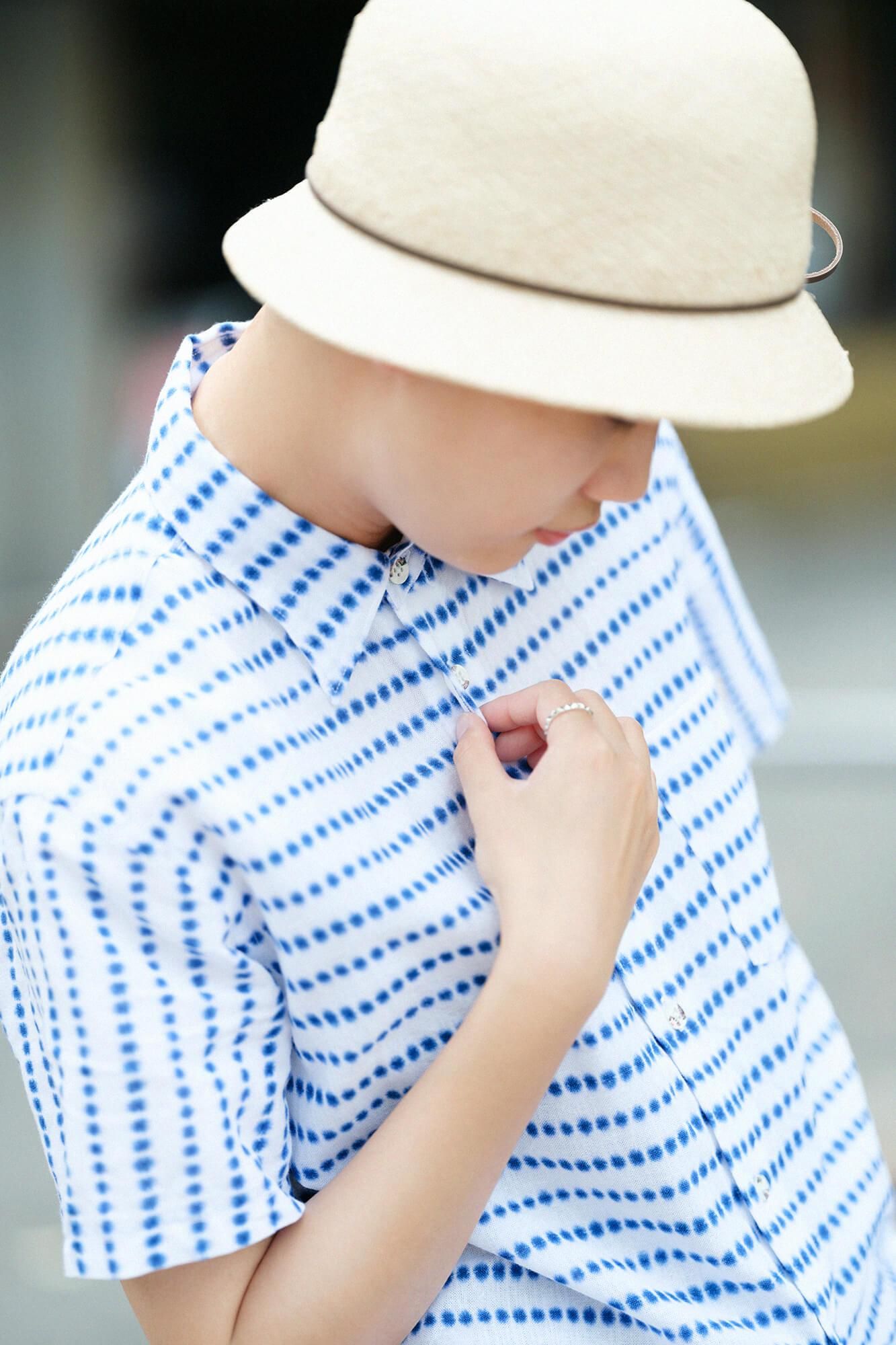 【net限定】知多木綿 有松鳴海絞り 半袖シャツ／張正 豆絞り