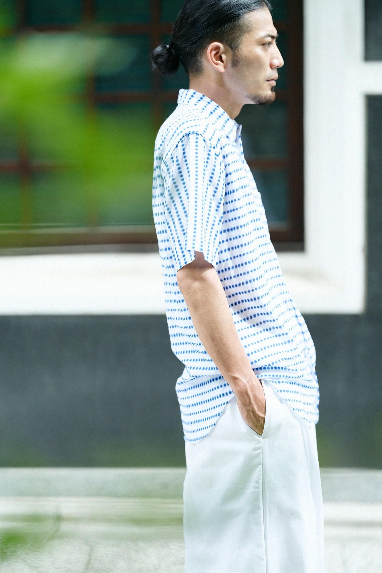 【net限定】知多木綿 有松鳴海絞り 半袖シャツ／張正 豆絞り