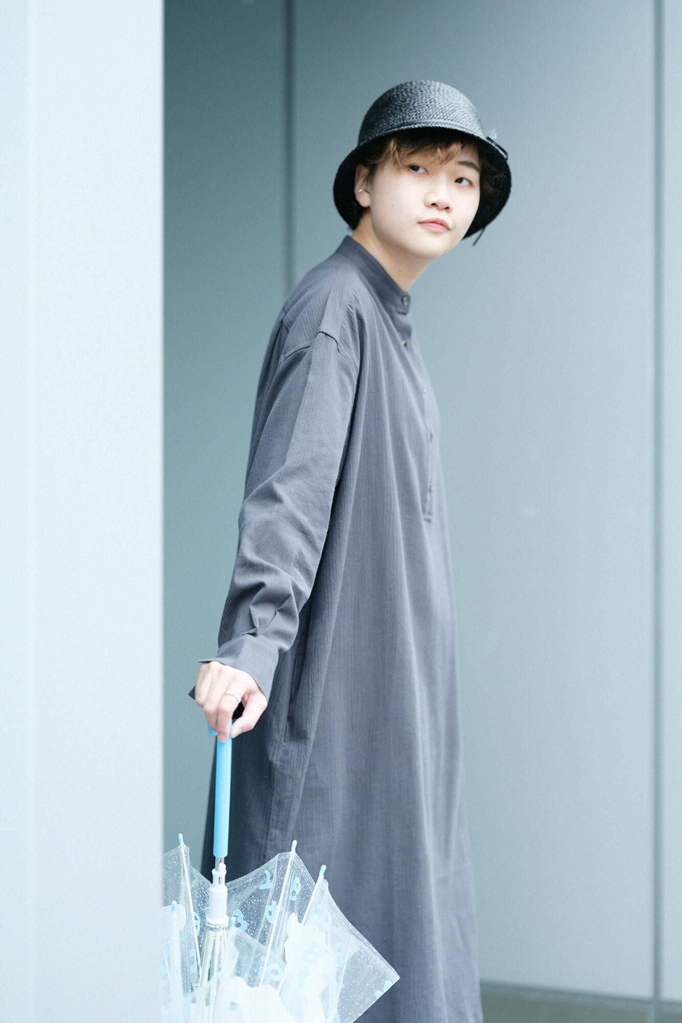 高島縮 20/20 H.N.グランシャツワンピース／濃鉛（こいなまり）