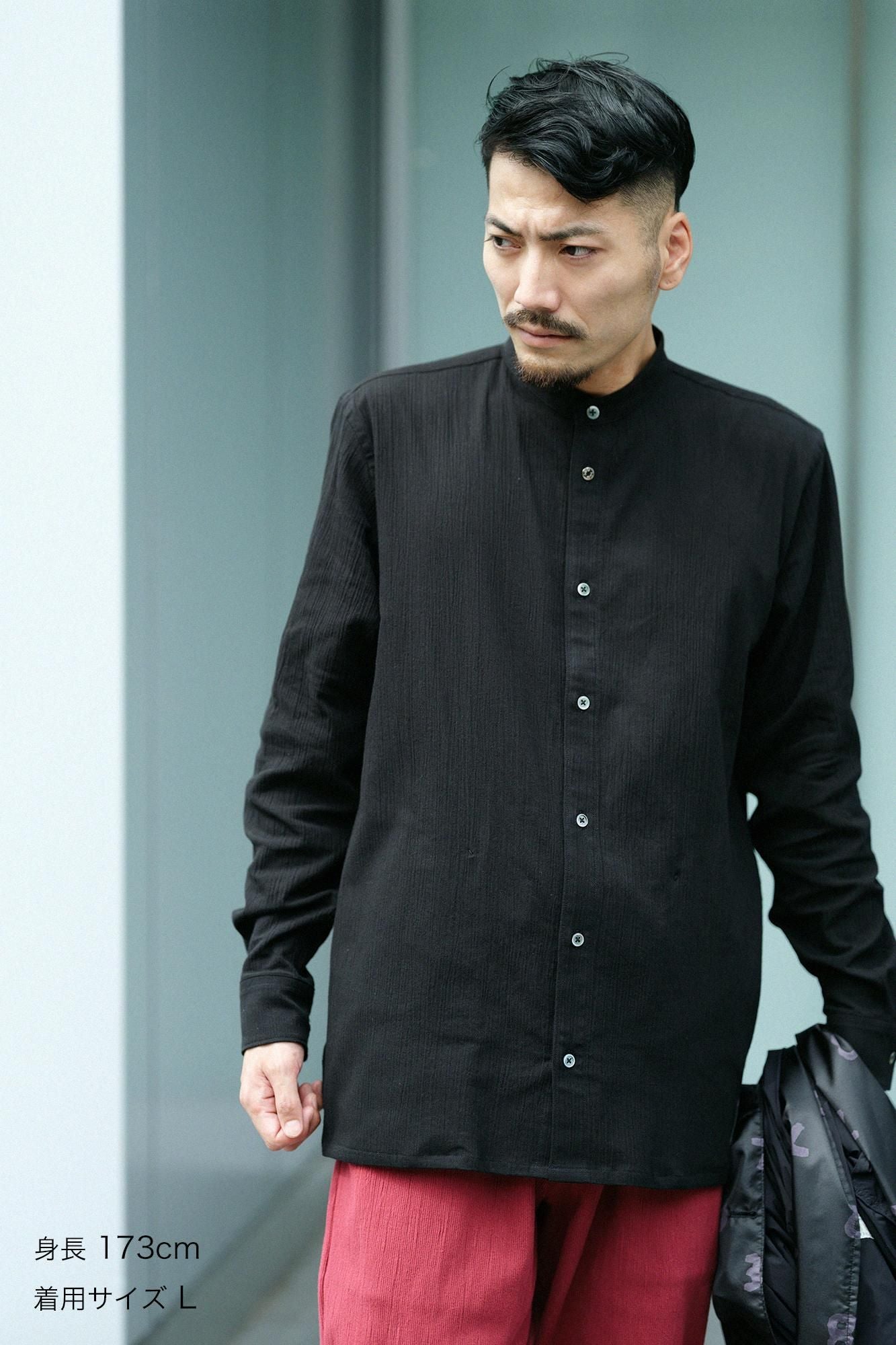 高島縮 20/20 スタンドカラーシャツ SP／濡羽色（ぬればいろ）