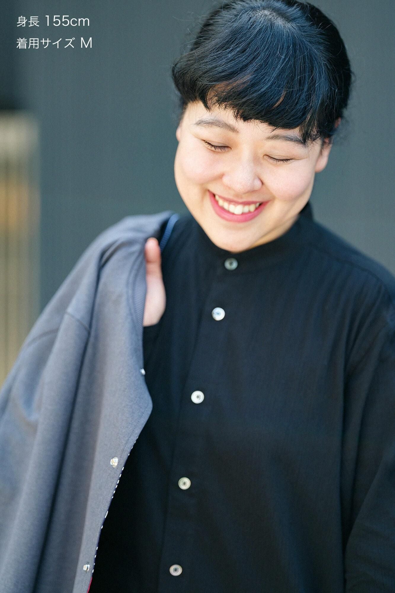 高島縮 20/20 スタンドカラーシャツ SP／濡羽色（ぬればいろ）