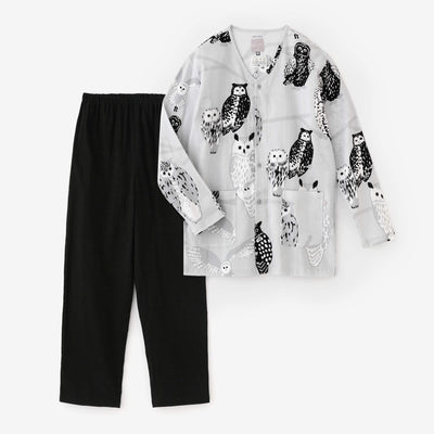 高島縮棉 20/20 圖案紋樣居家服／貓頭鷹×黑色