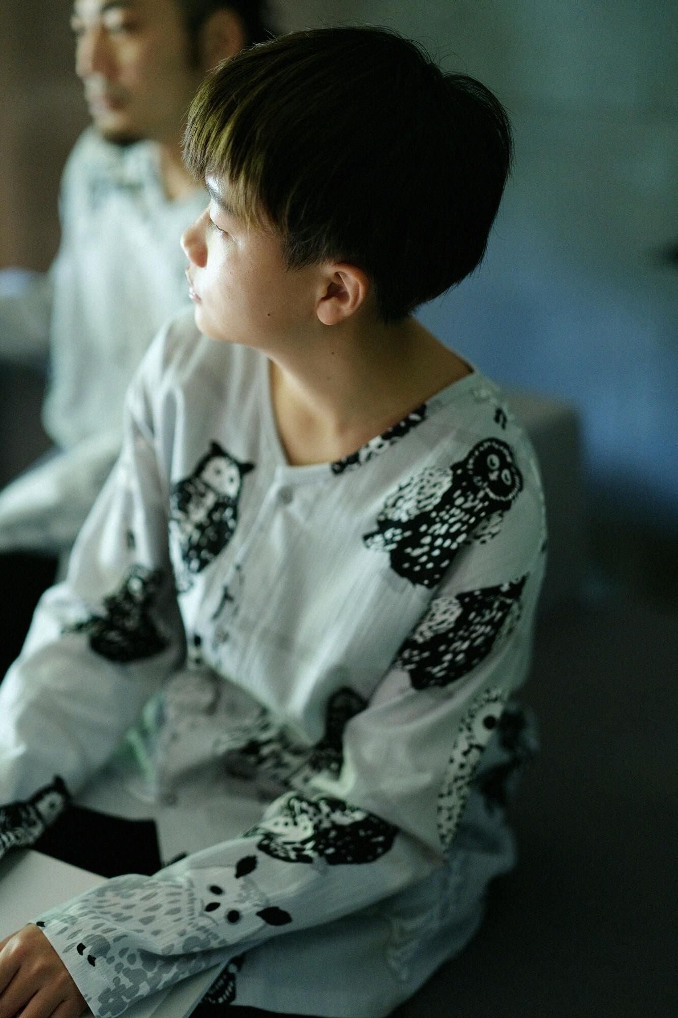 高島縮棉 20/20 圖案紋樣居家服／貓頭鷹×黑色