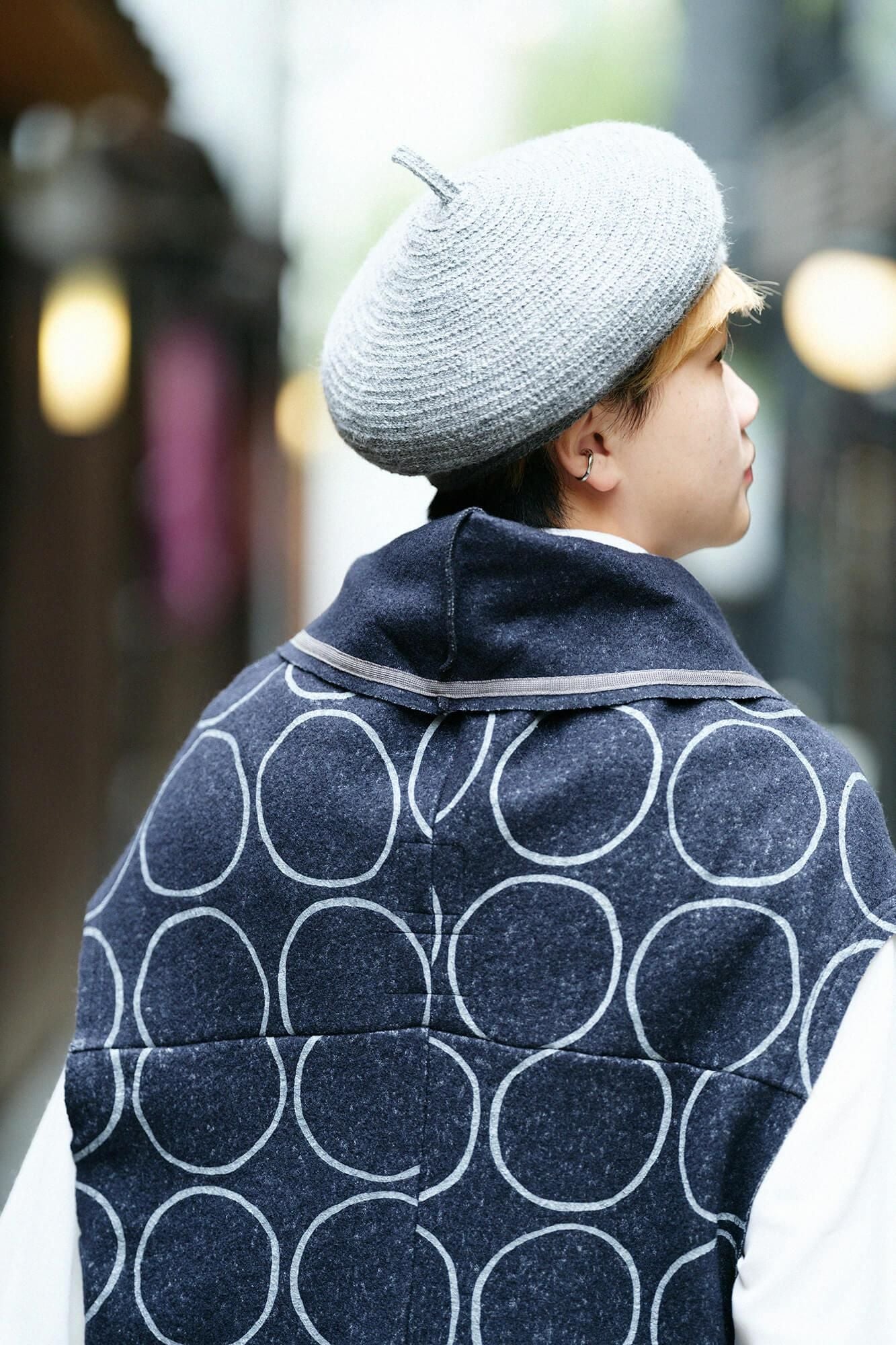 【net limited】Felted Boucle Saya Vest / Circles Dark Navy