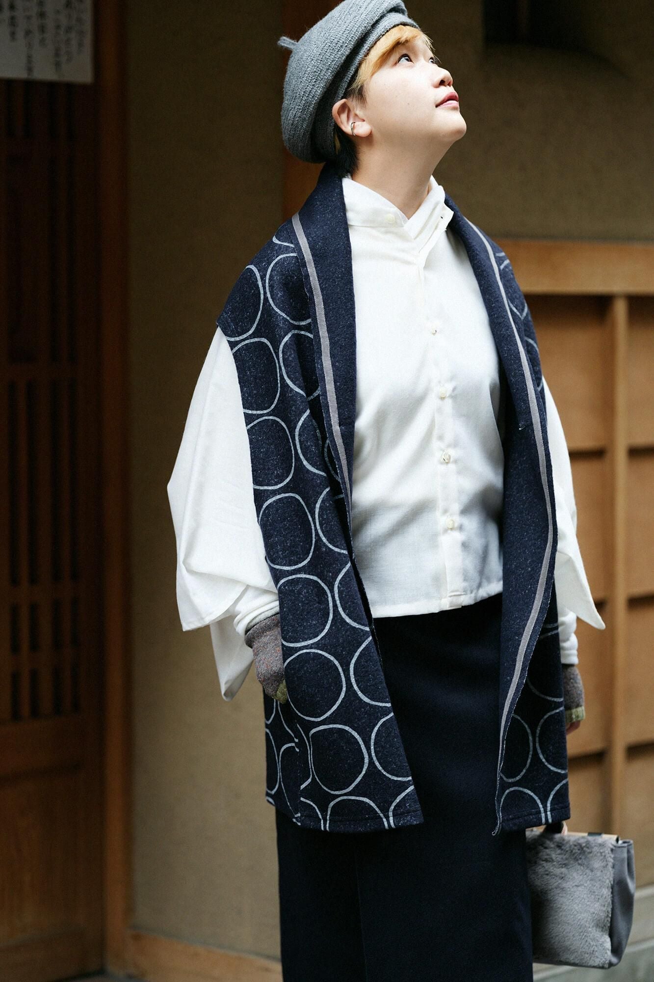 【net limited】Felted Boucle Saya Vest / Circles Dark Navy