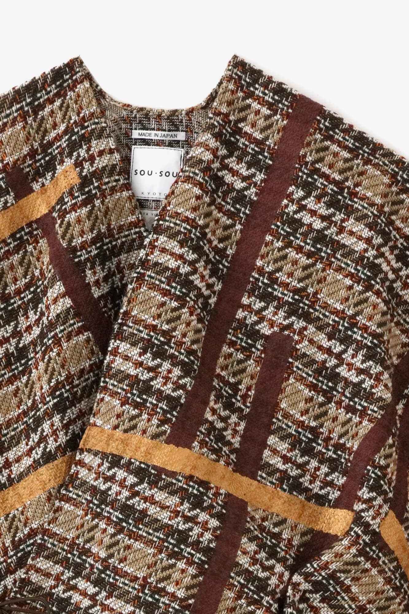 粗花呢斜紋織如月披風斗篷 短版／鳶和留白 棕色格子