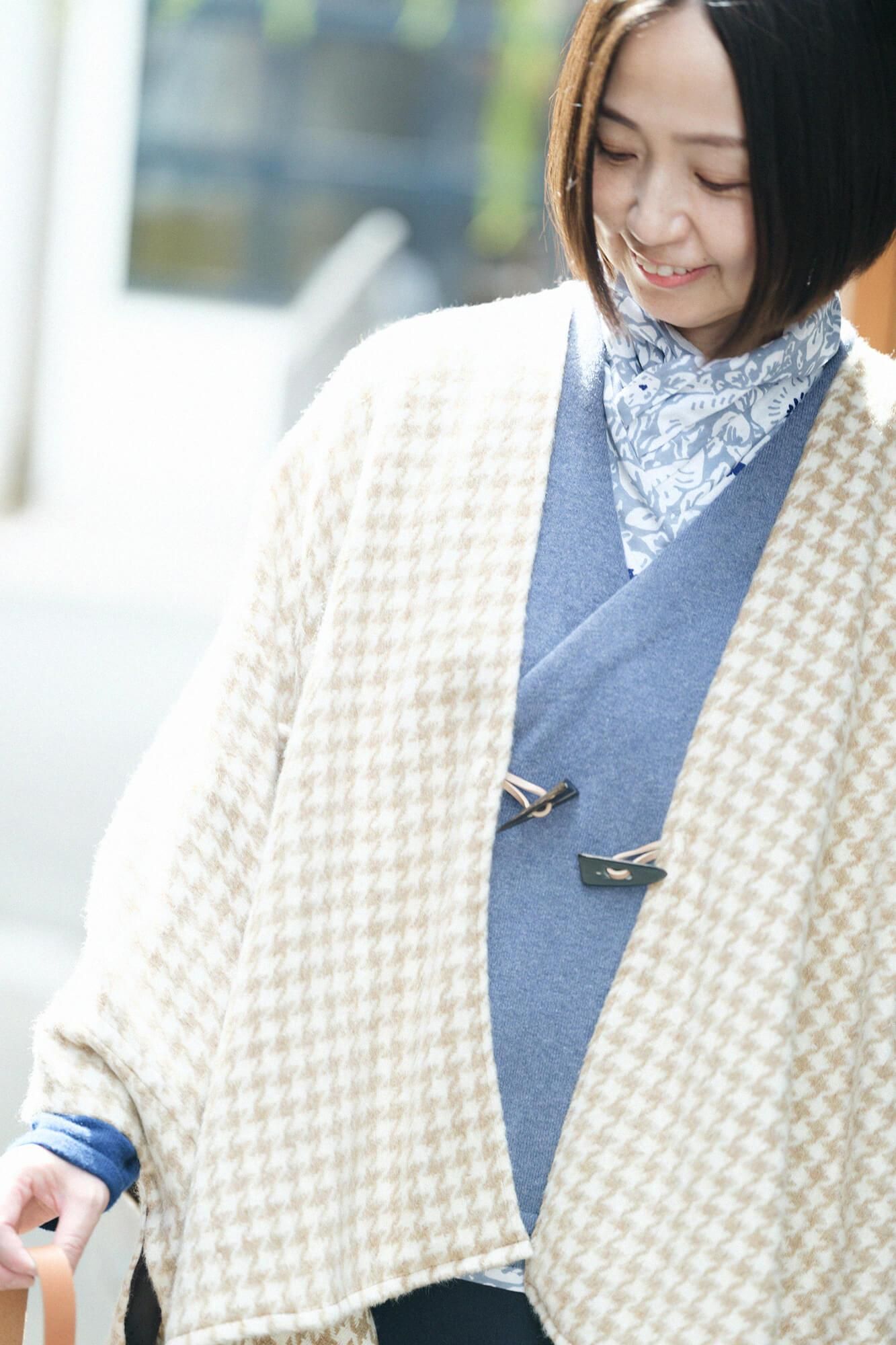 SOU・SOU×ALPHA羊絨雙色袖和裝針織衫／灰藍色衣身