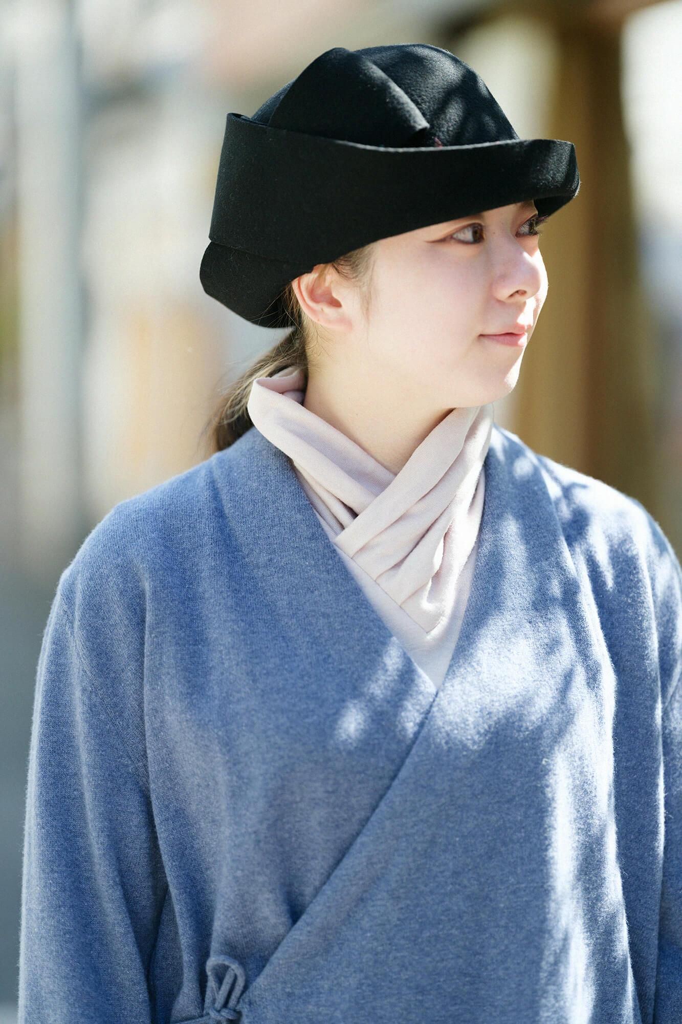 SOU・SOU×ALPHA羊絨雙色袖和裝針織衫／灰藍色衣身