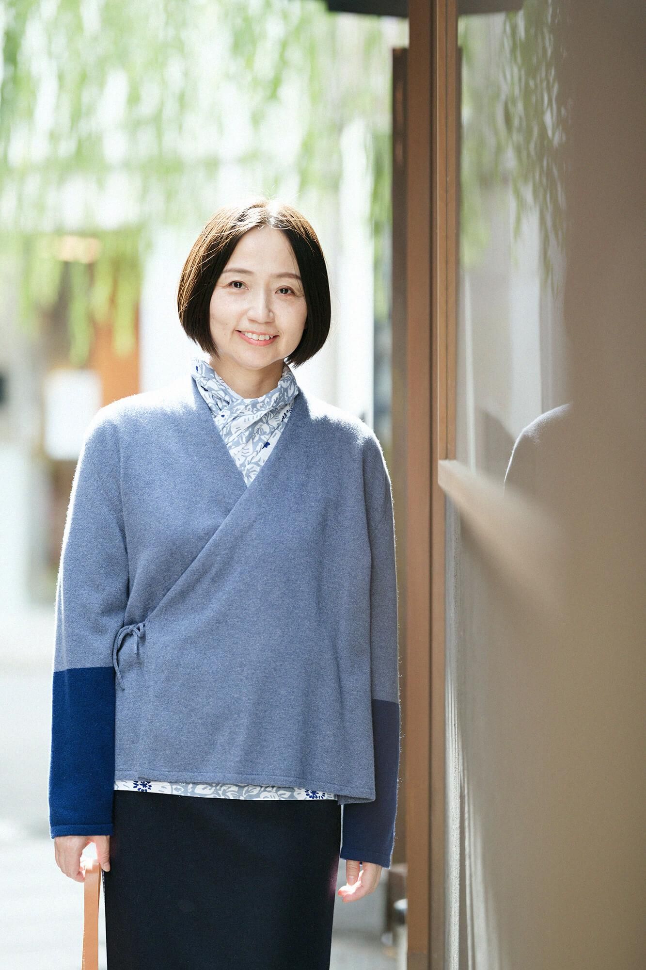 SOU・SOU×ALPHA羊絨雙色袖和裝針織衫／灰藍色衣身