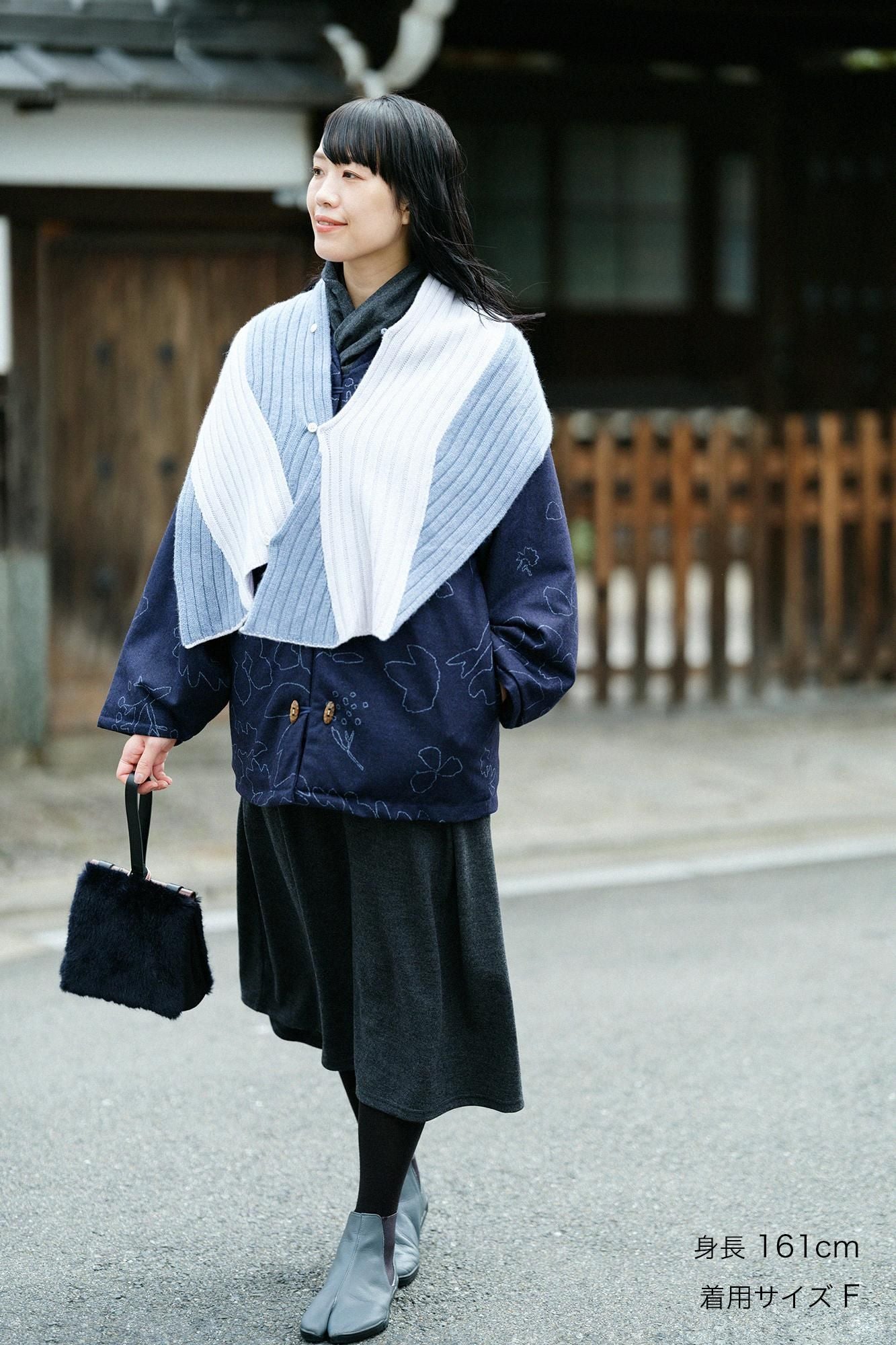 SOU・SOU×ALPHA Cashmere Karesansui Scarf / White×Blue