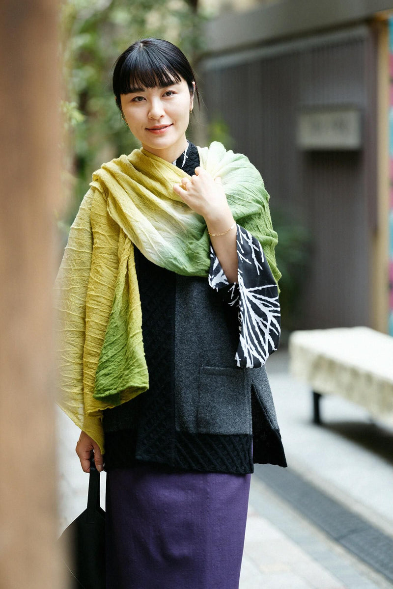 浅井絞り 縮絨 ストール・肩掛け 剣先