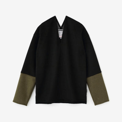 【net限定】接結起毛（せっけつきもう） 阿弥（あみ） 違い袖貫頭衣（ちがいそでかんとうい）／濡羽色（ぬればいろ）×璃寛茶（りかんちゃ）